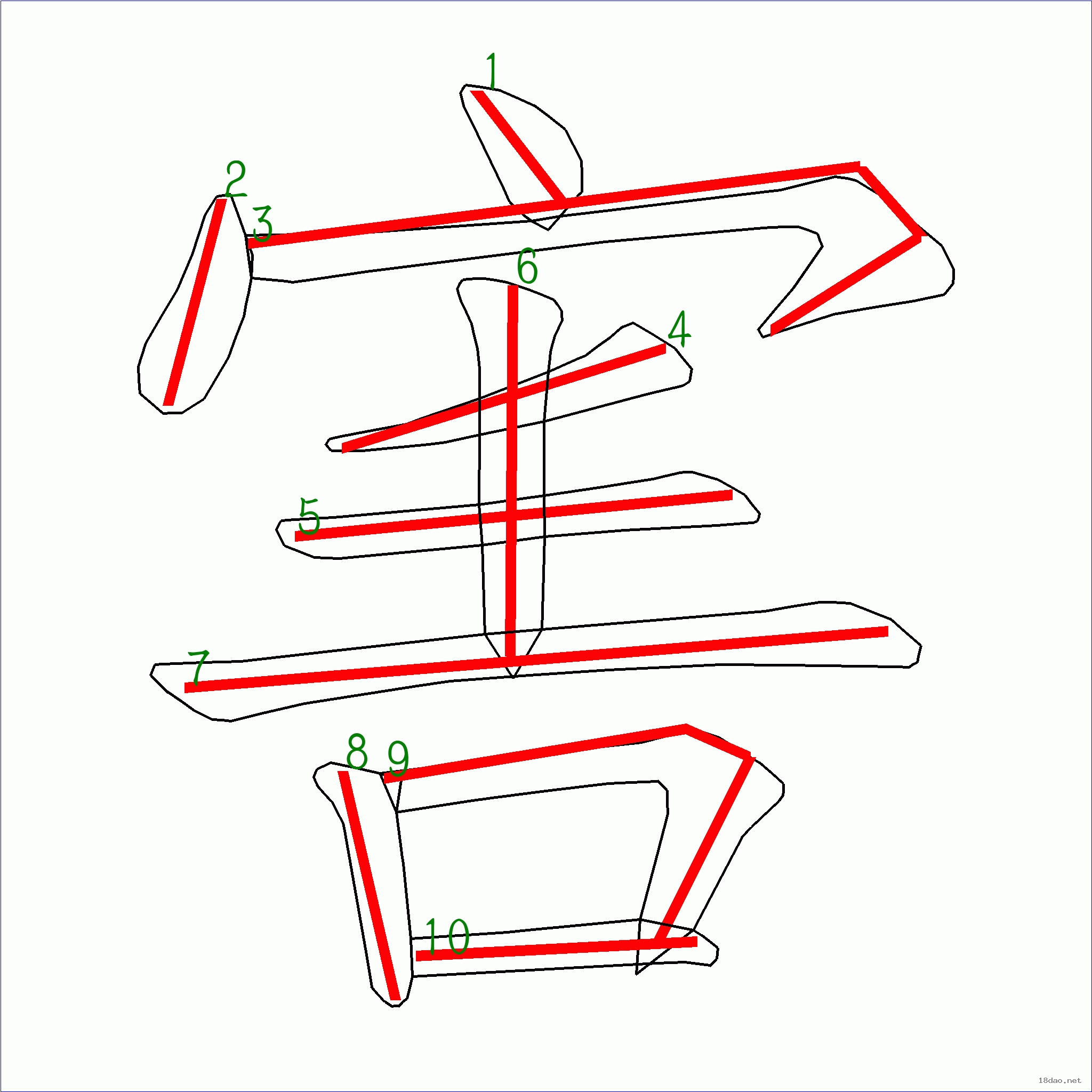 国字 害的笔顺(10画)