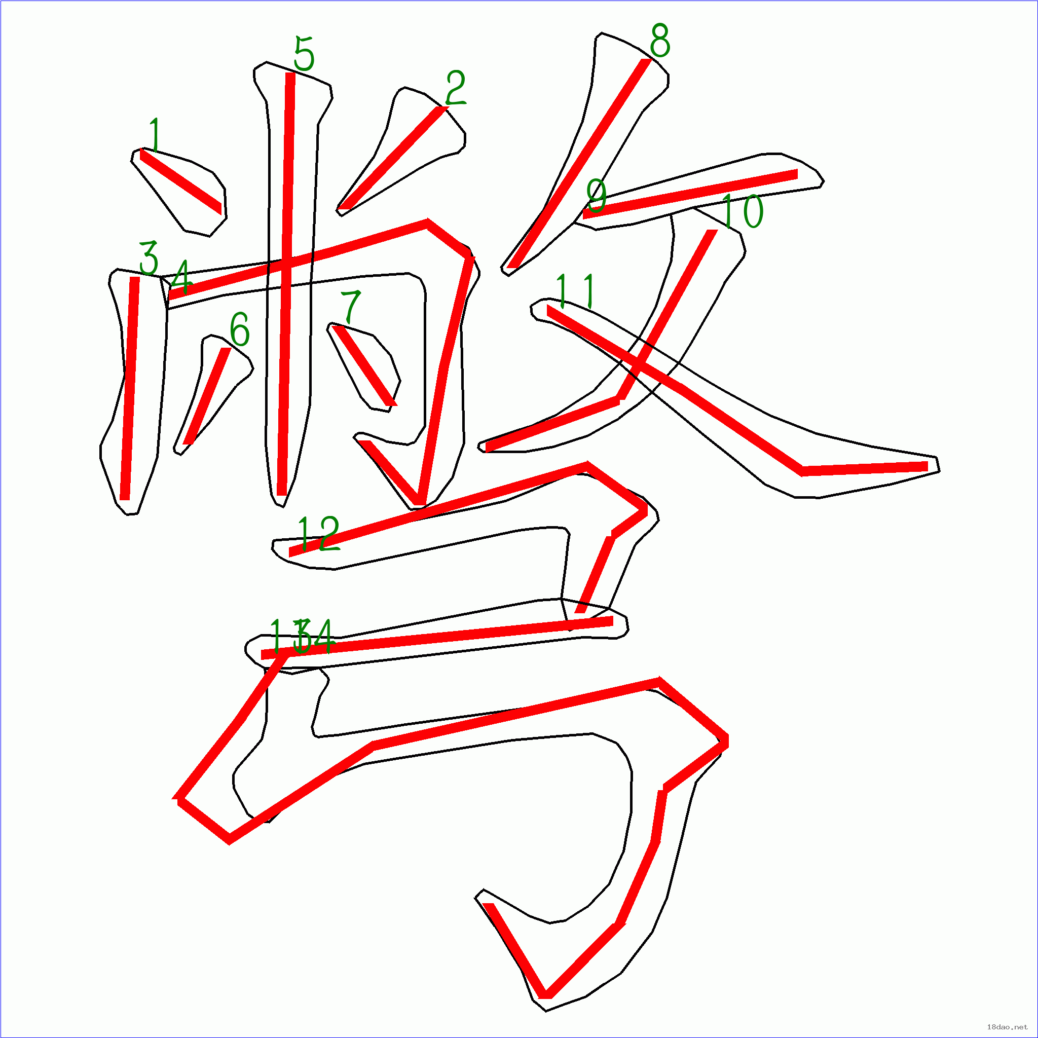 上面是原始的笔顺图,由多幅笔画图片组成,本站专门做了动画处理,请