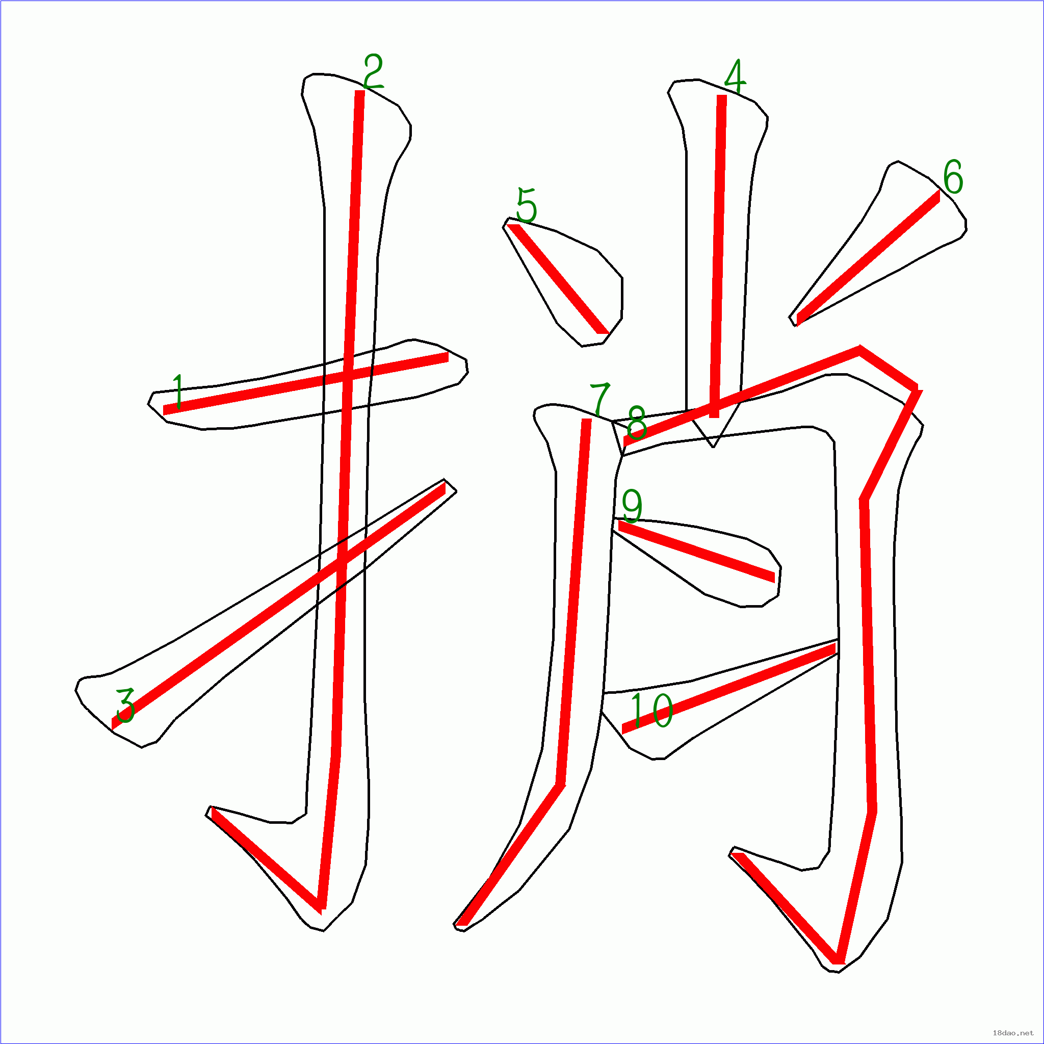上面是原始的笔顺图,由多幅笔画图片组成,本站专门做了动画处理,请