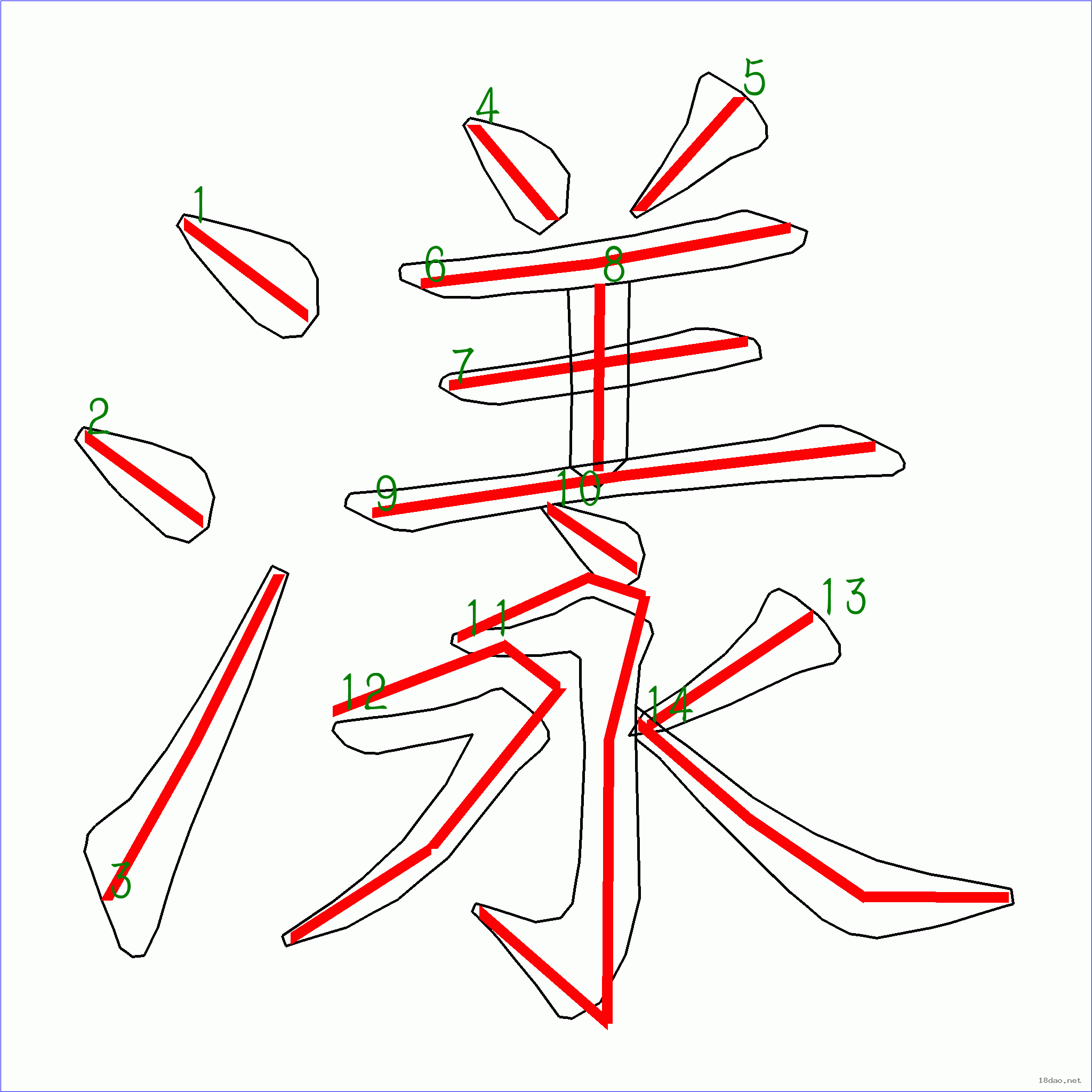 国字 漾的笔顺(14画)