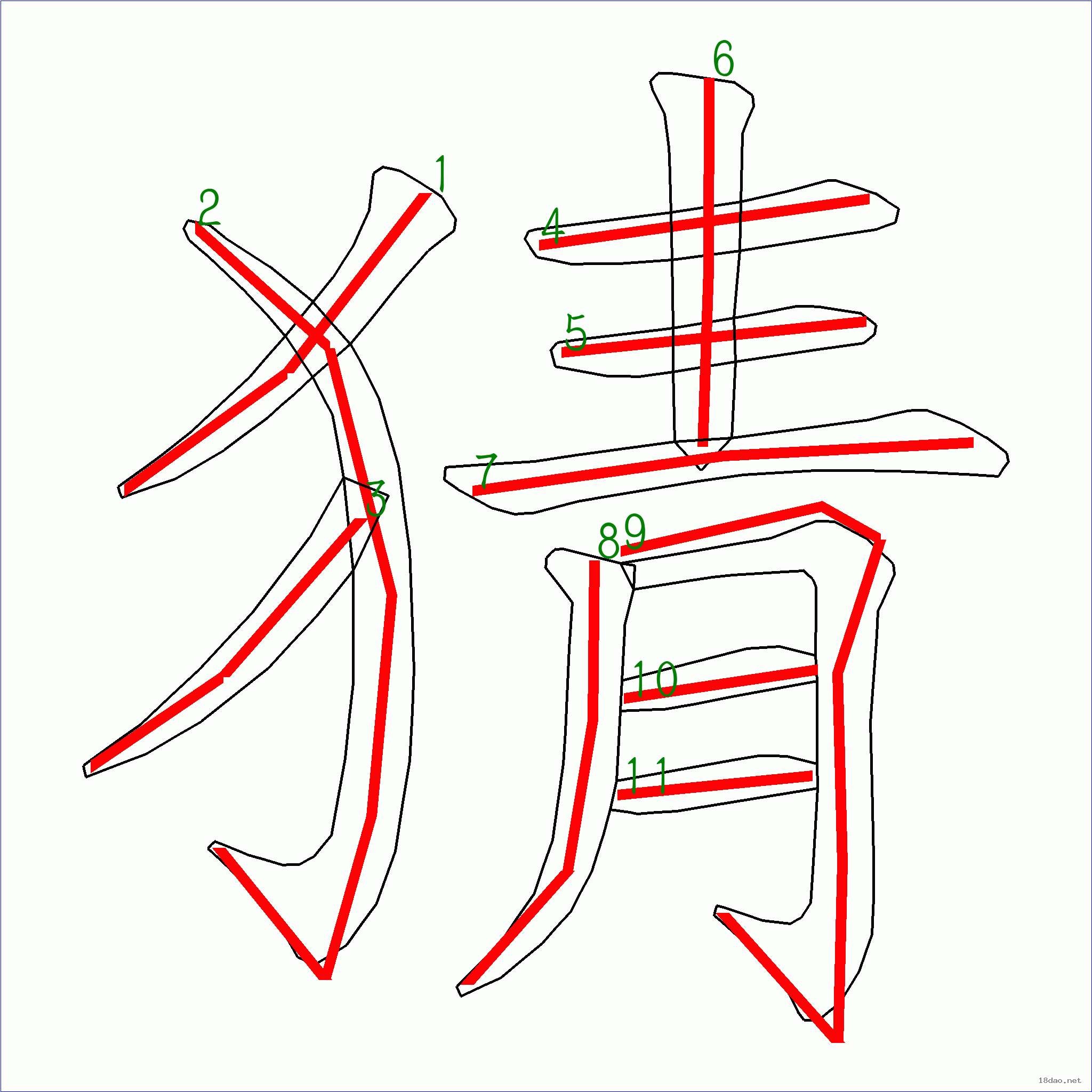 汉字 猜 笔画数 11 笔顺图片 笔顺原始矢量图 1 2 3 4 5 6 7 8