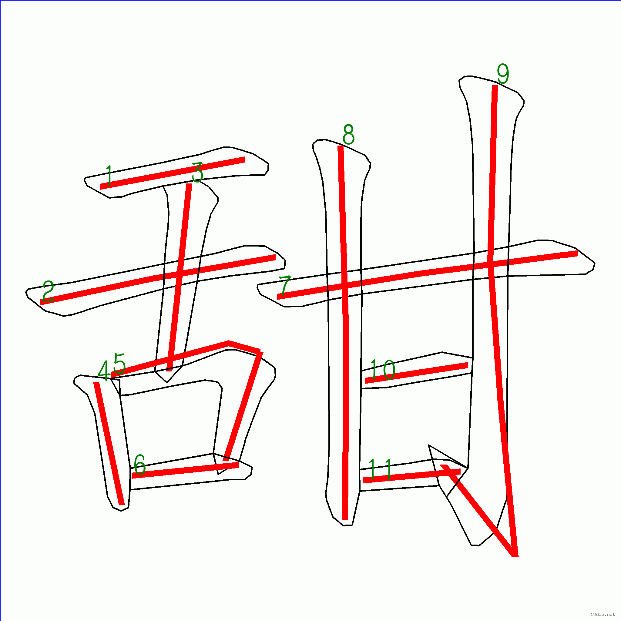 汉字 甜 笔画数 11 笔顺图片 笔顺原始矢量图 1 2 3 4 5 6 7 8