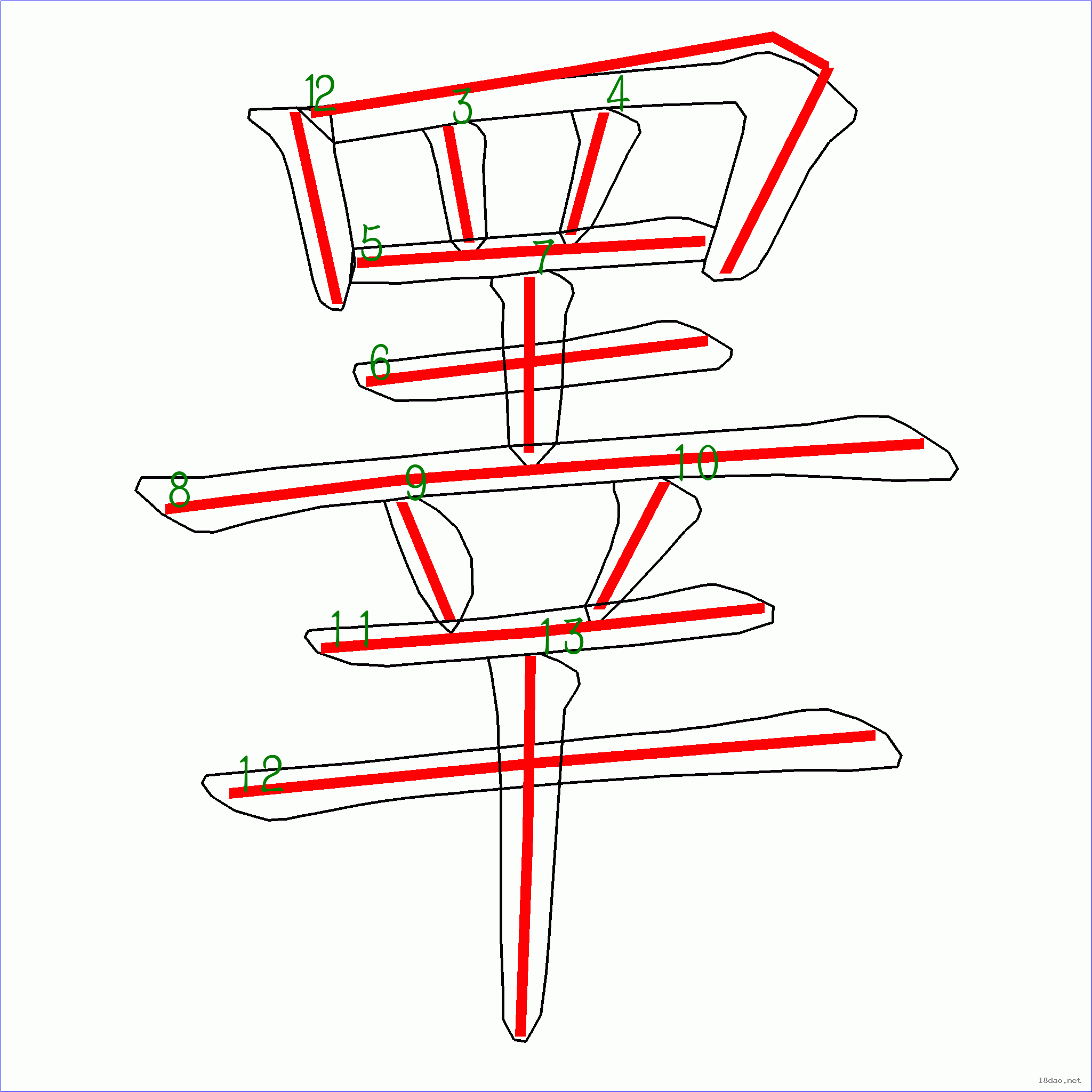 国字睾的笔顺13画