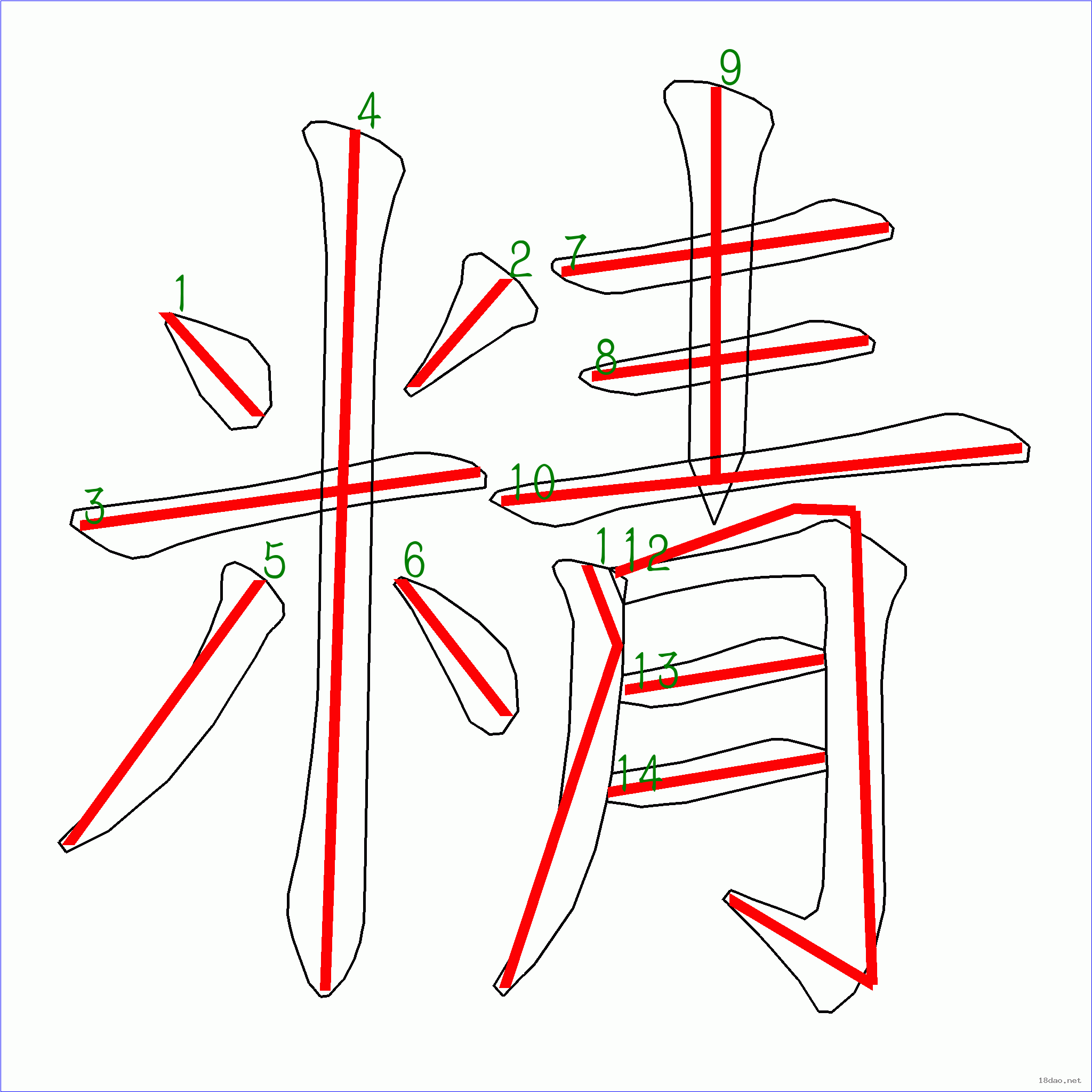 国字 精的笔顺(14画)