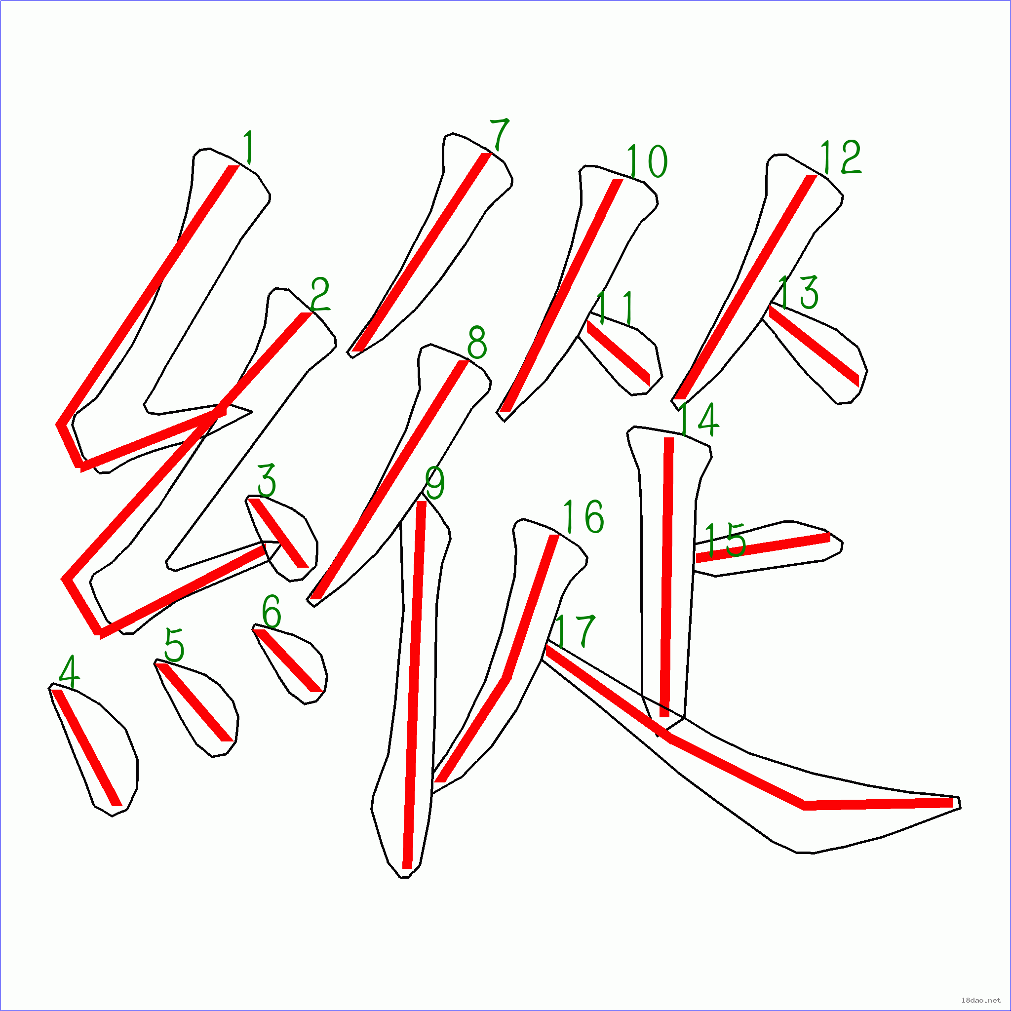 笔画数:17汉字 纵 笔画数 17 笔顺图片 笔顺原始矢量图 1 2 3 4