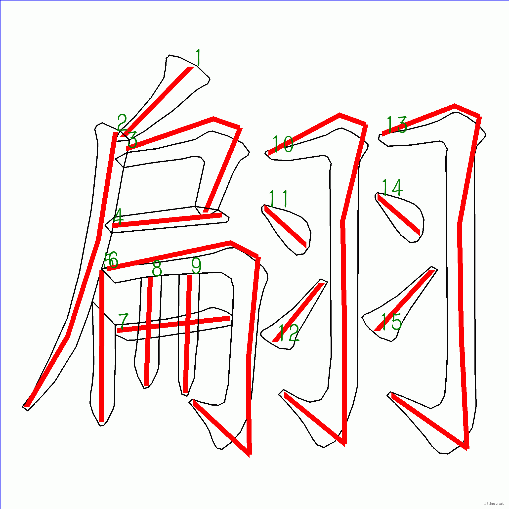 国字 翩的笔顺(15画)