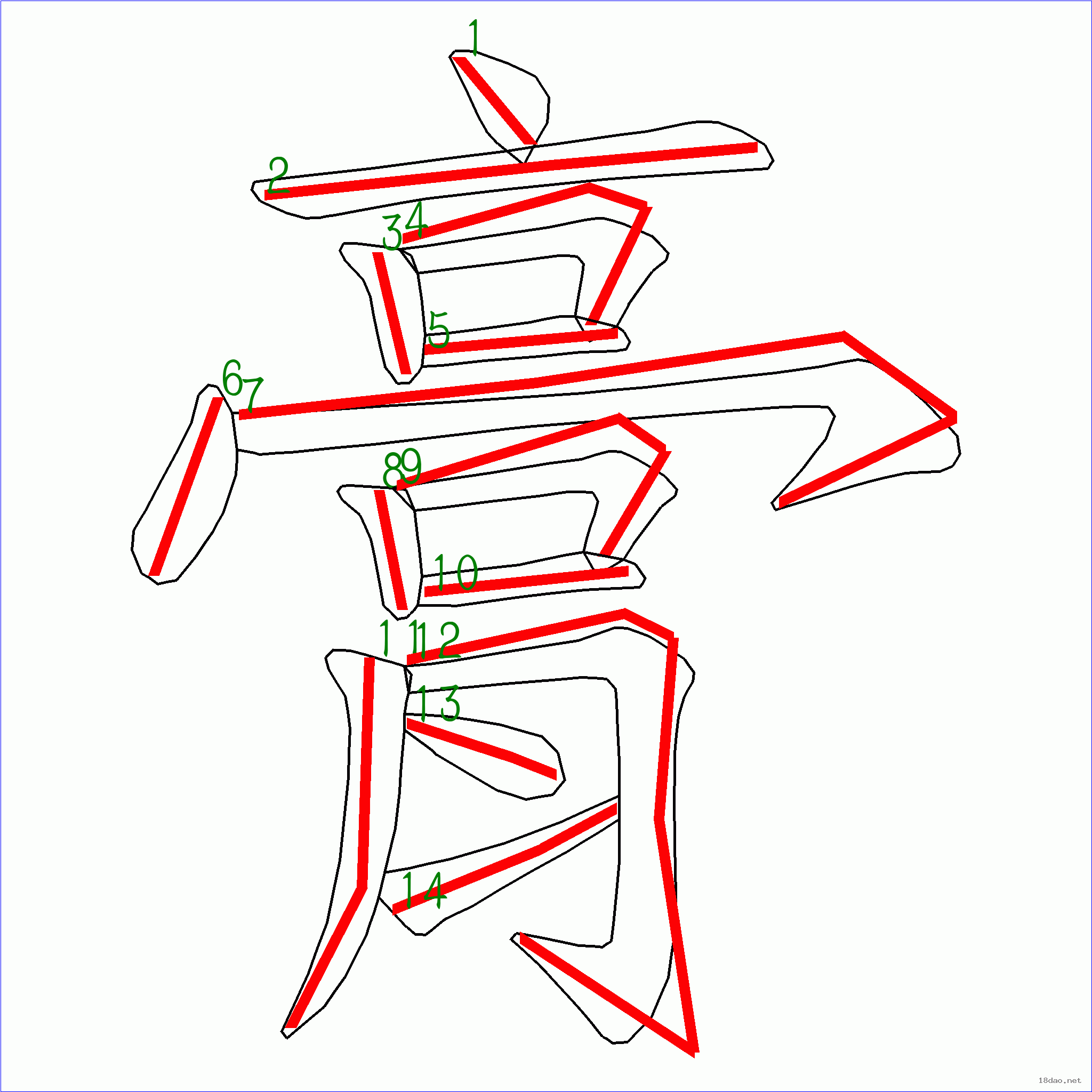 国字: 膏的笔顺 (14画)
