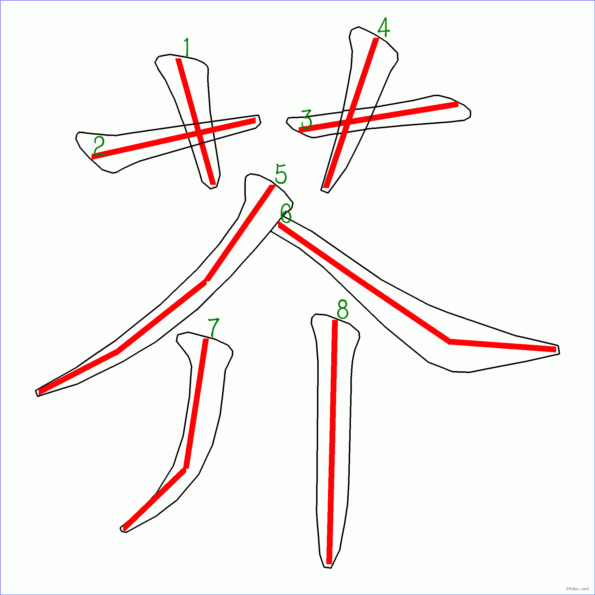 国字 芥的笔顺(8画)