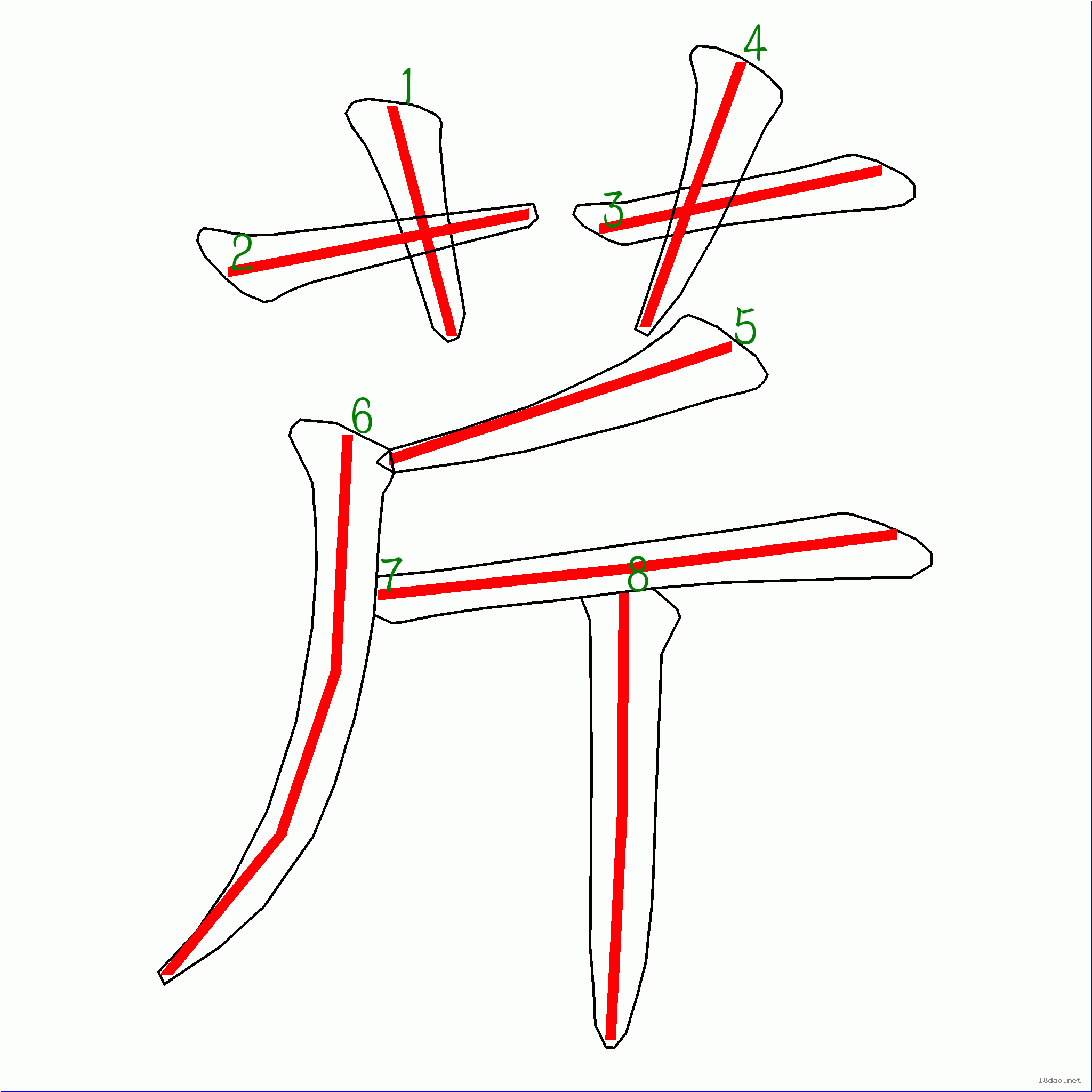 国字芹的笔顺8画