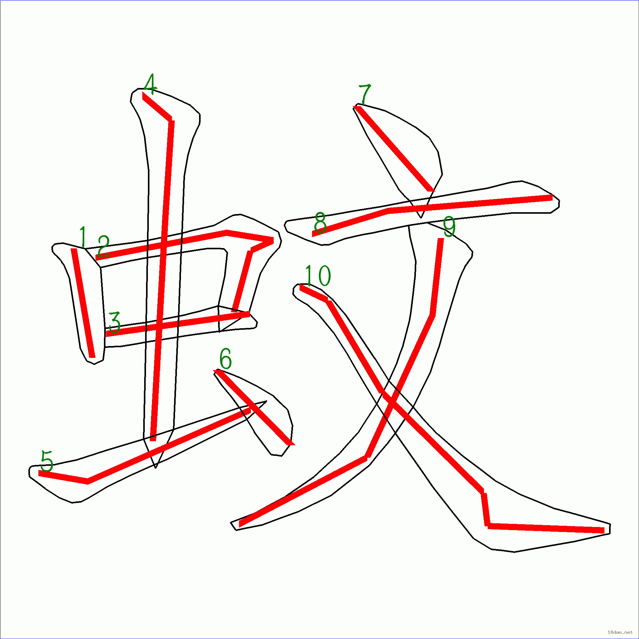 笔画数:10汉字 蚊 笔画数 10 笔顺图片 笔顺原始矢量图 1 2 3 4