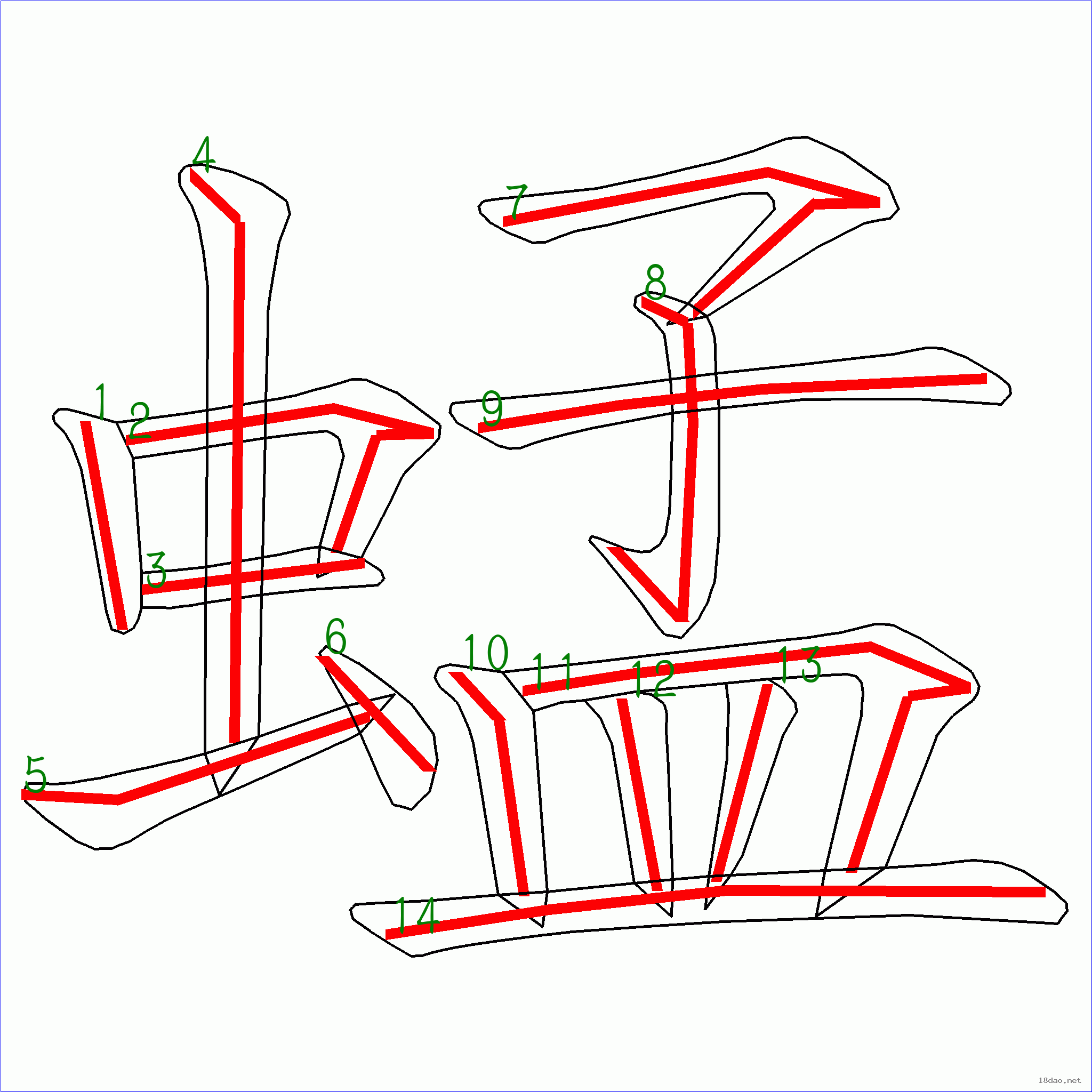 国字 蜢的笔顺(14画)