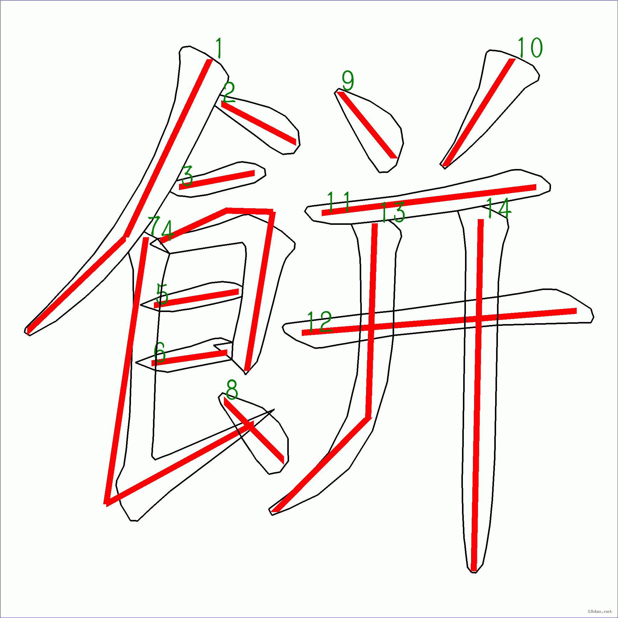 国字饼的笔顺14画