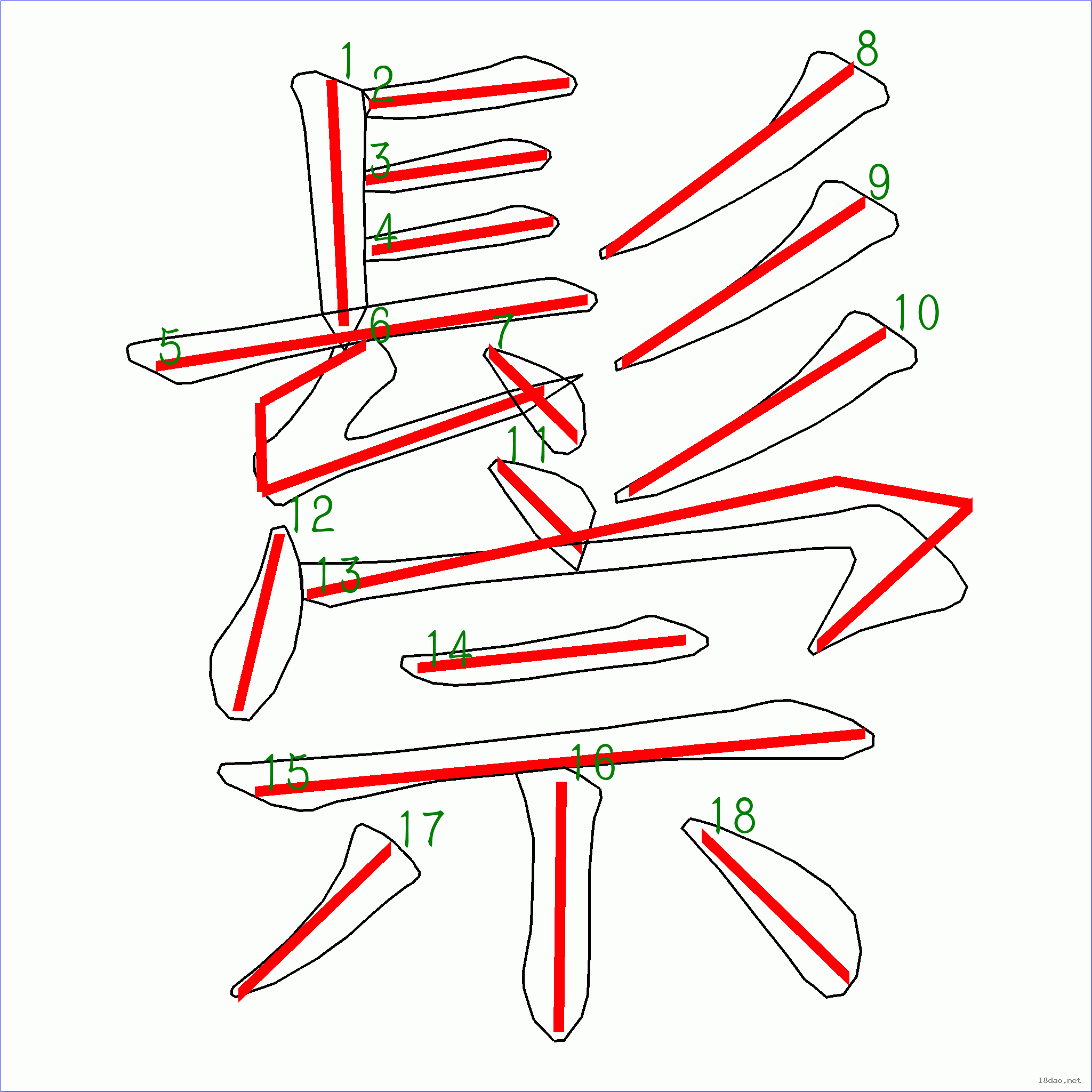 国字鬃的笔顺18画