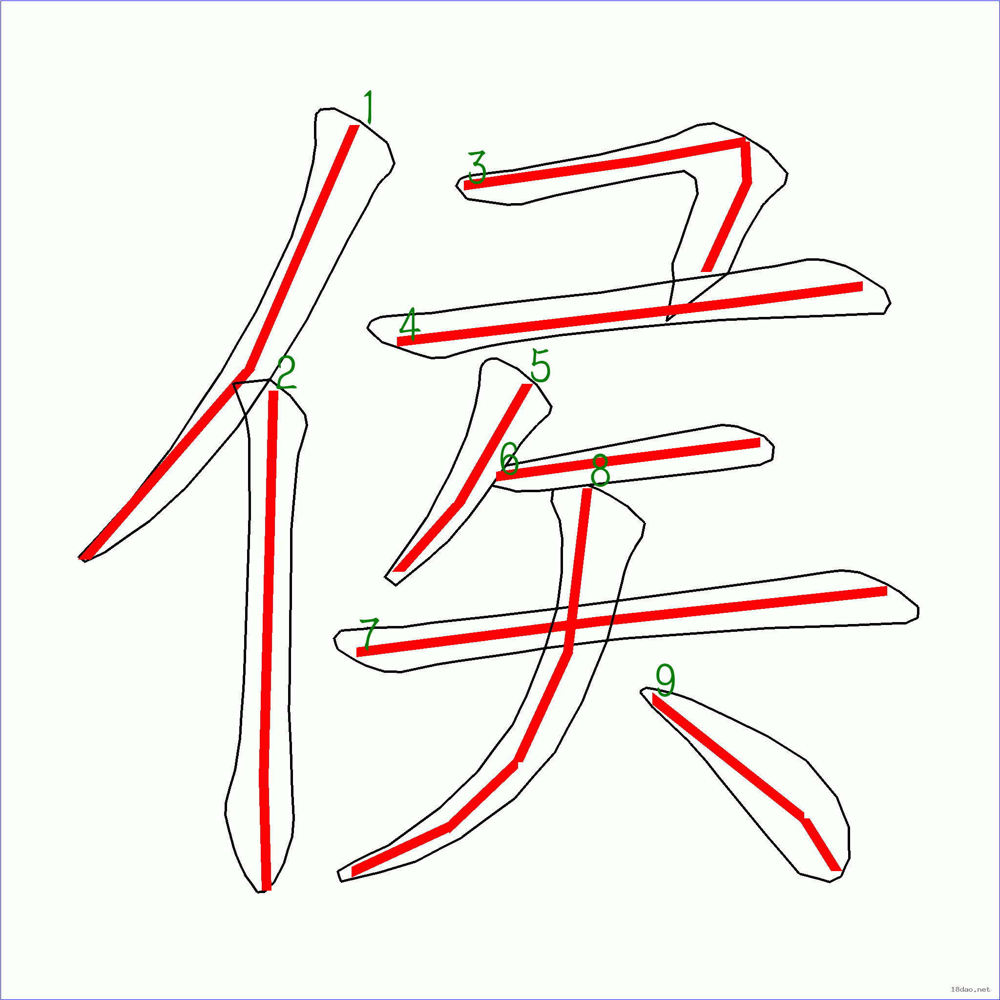 汉字 侯的笔画顺序(9画 7115笔顺字典90