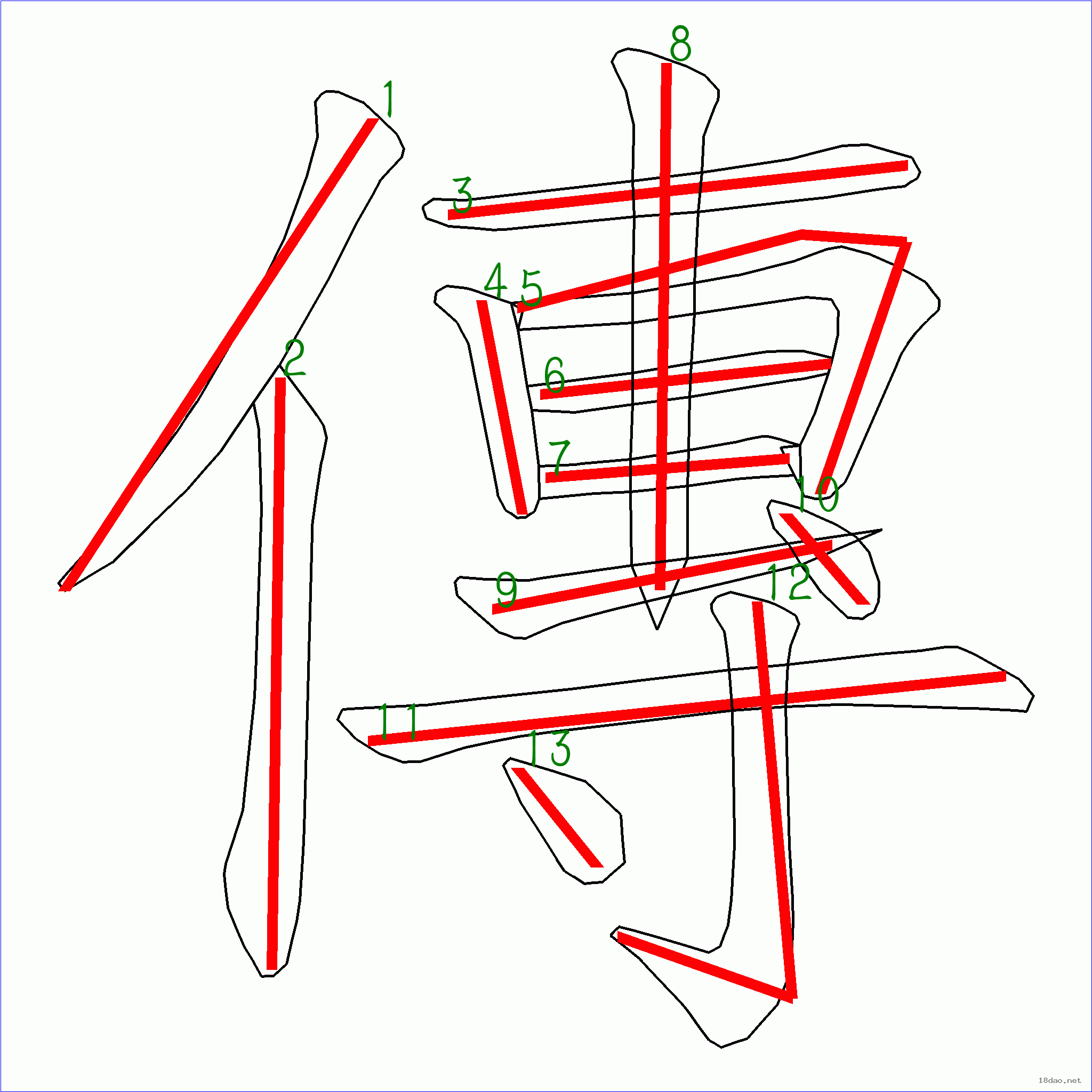 國字傳的筆順13畫