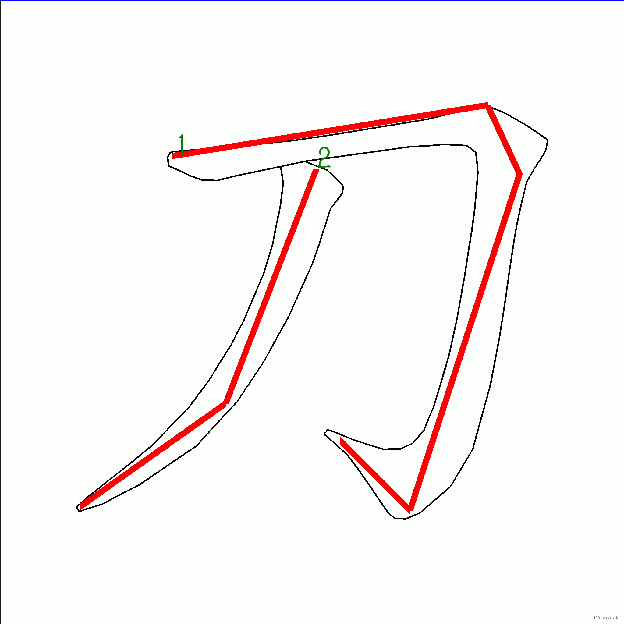 國字刀的筆順2畫