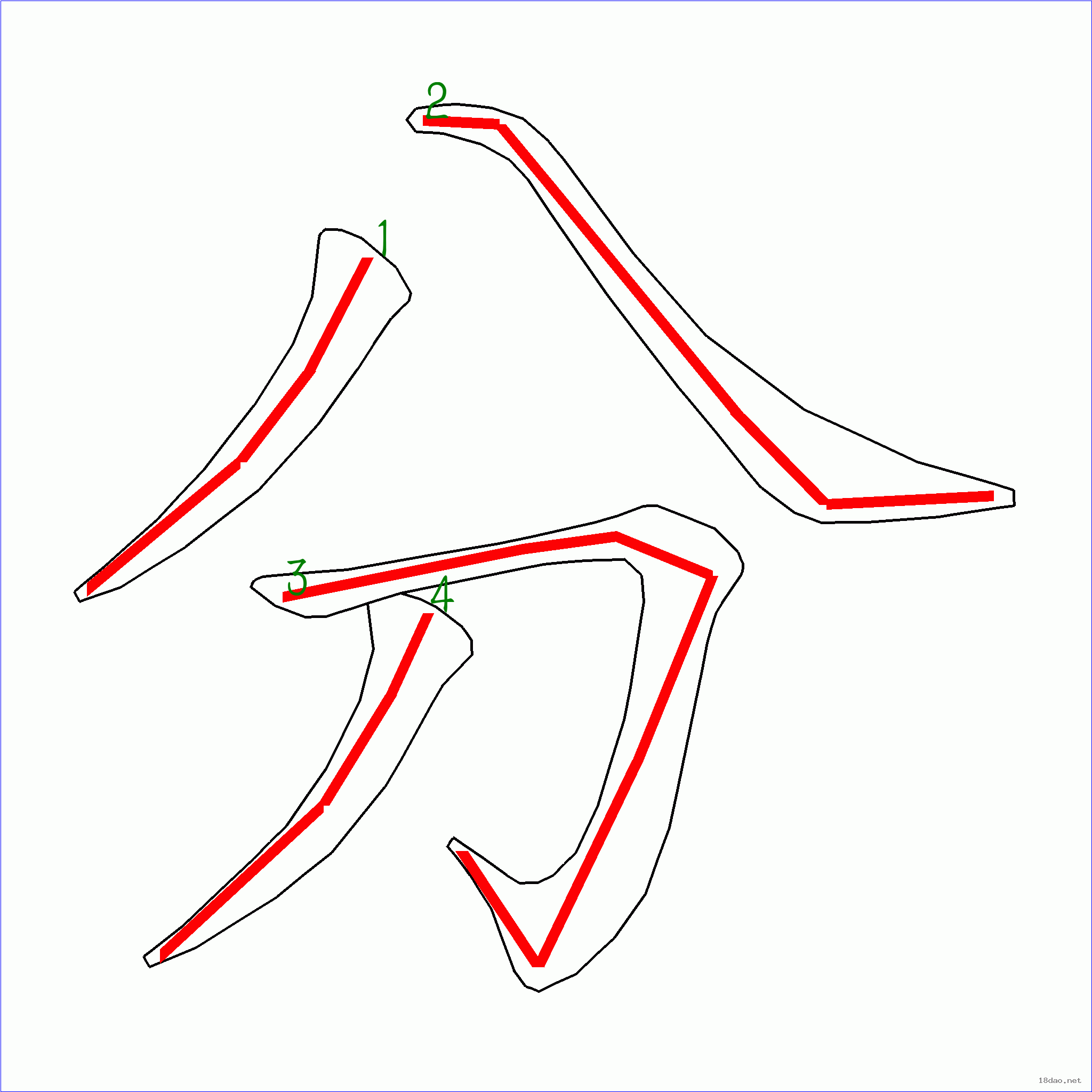 国字 分的笔顺(4画)