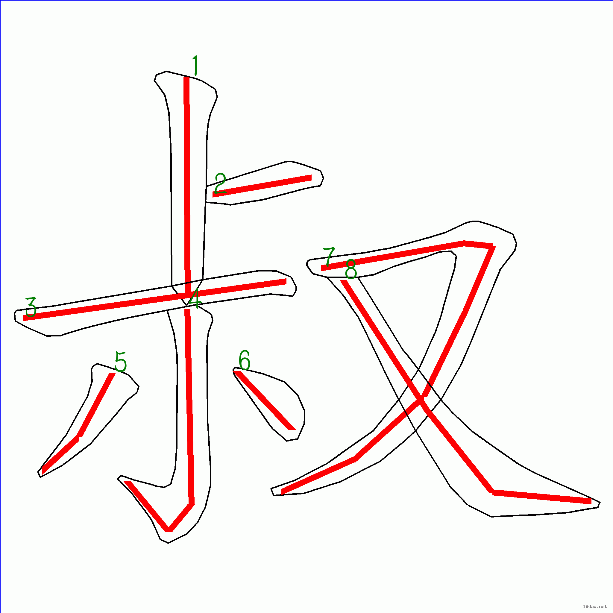 國字叔的筆順8畫