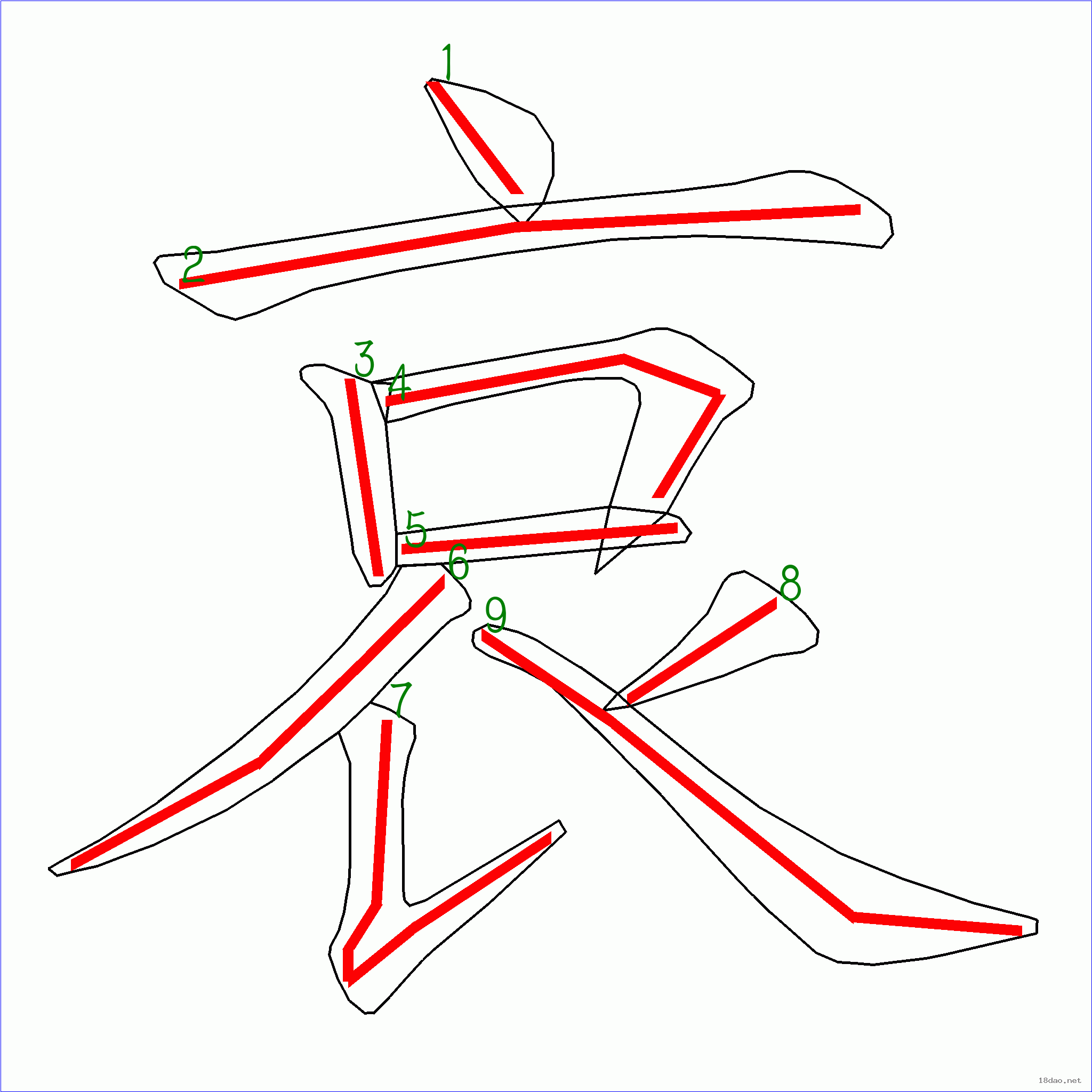 国字 哀的笔顺(9画)