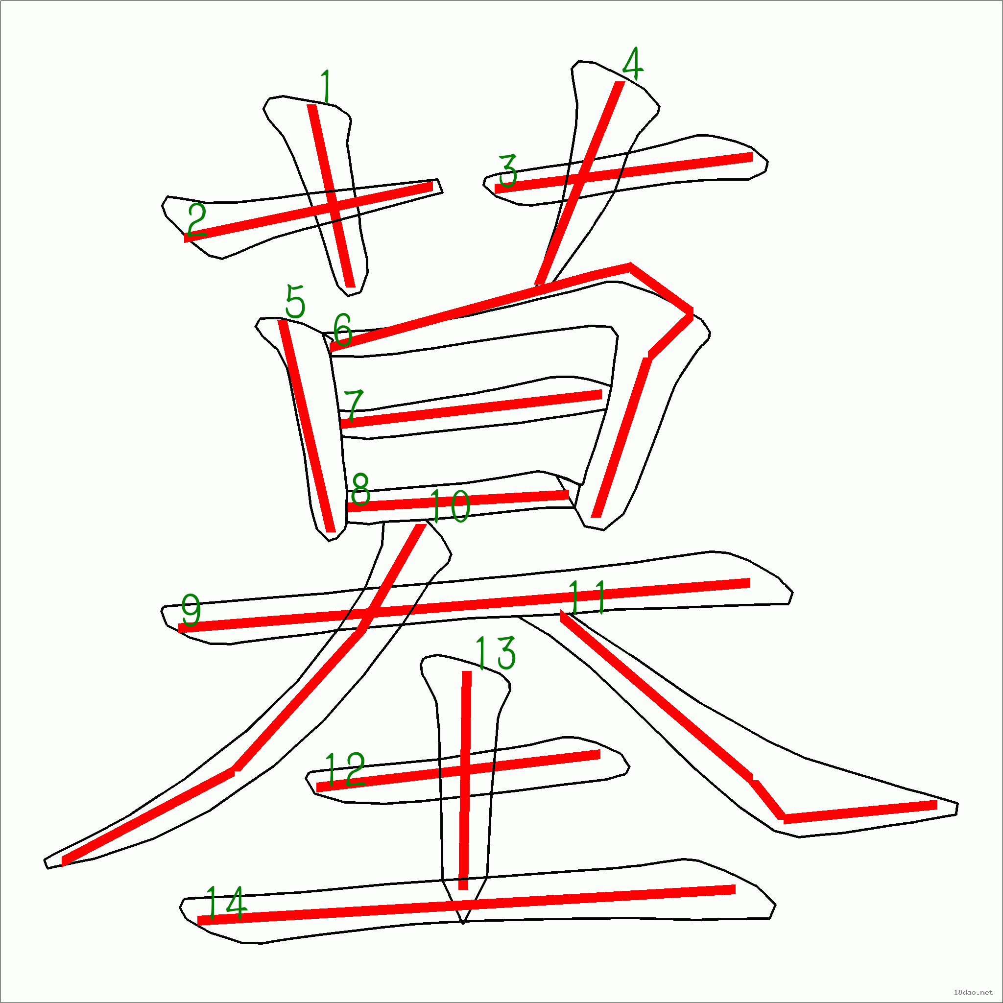 國字墓的筆順14畫