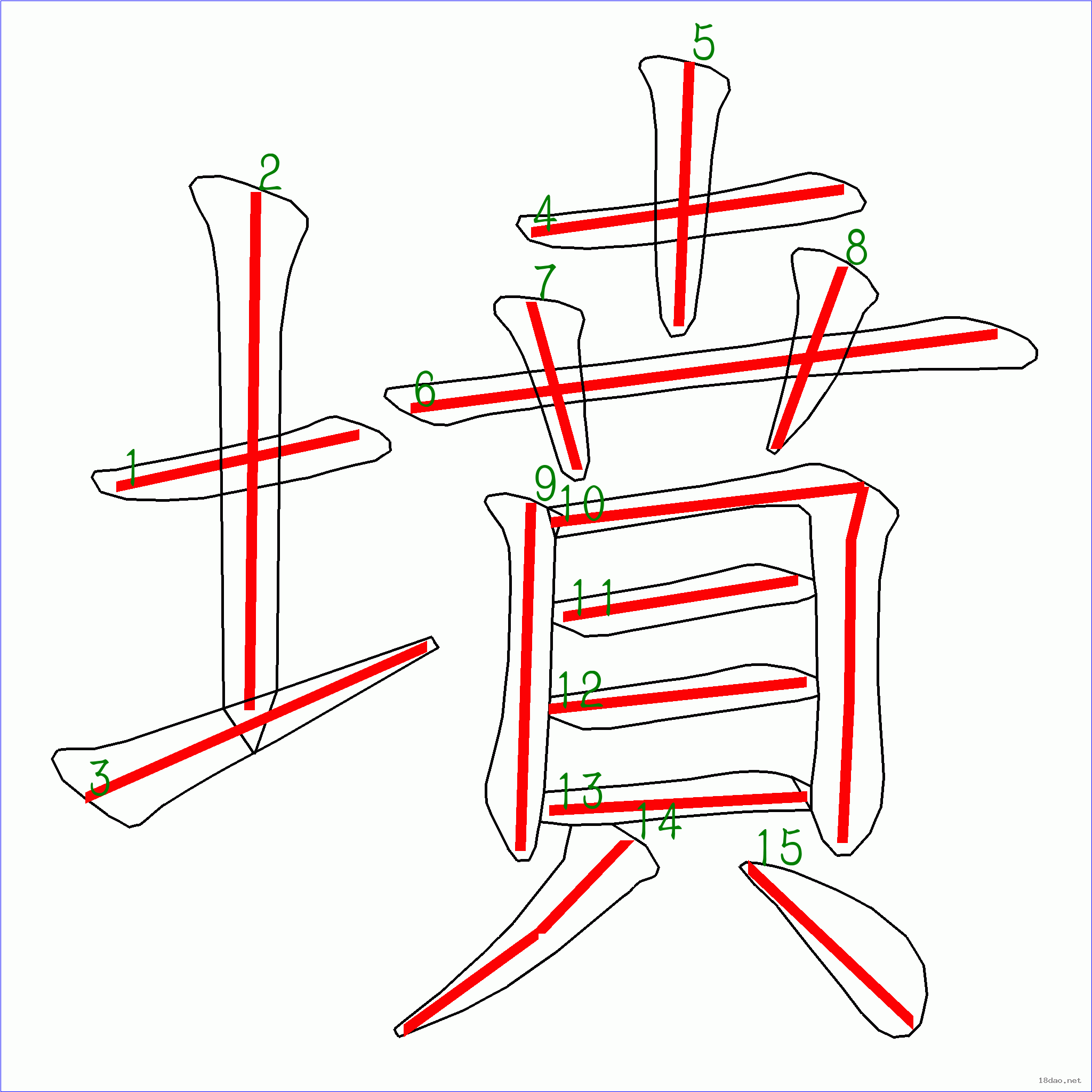 国字: 坟的笔顺 (15画)