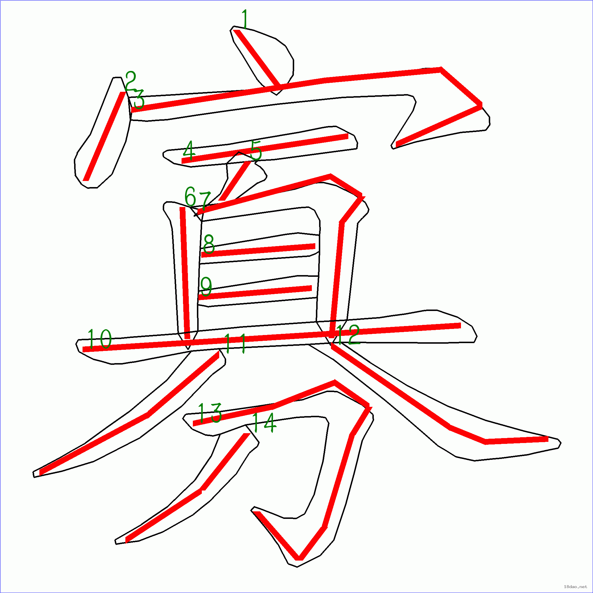 國字寡的筆順14畫