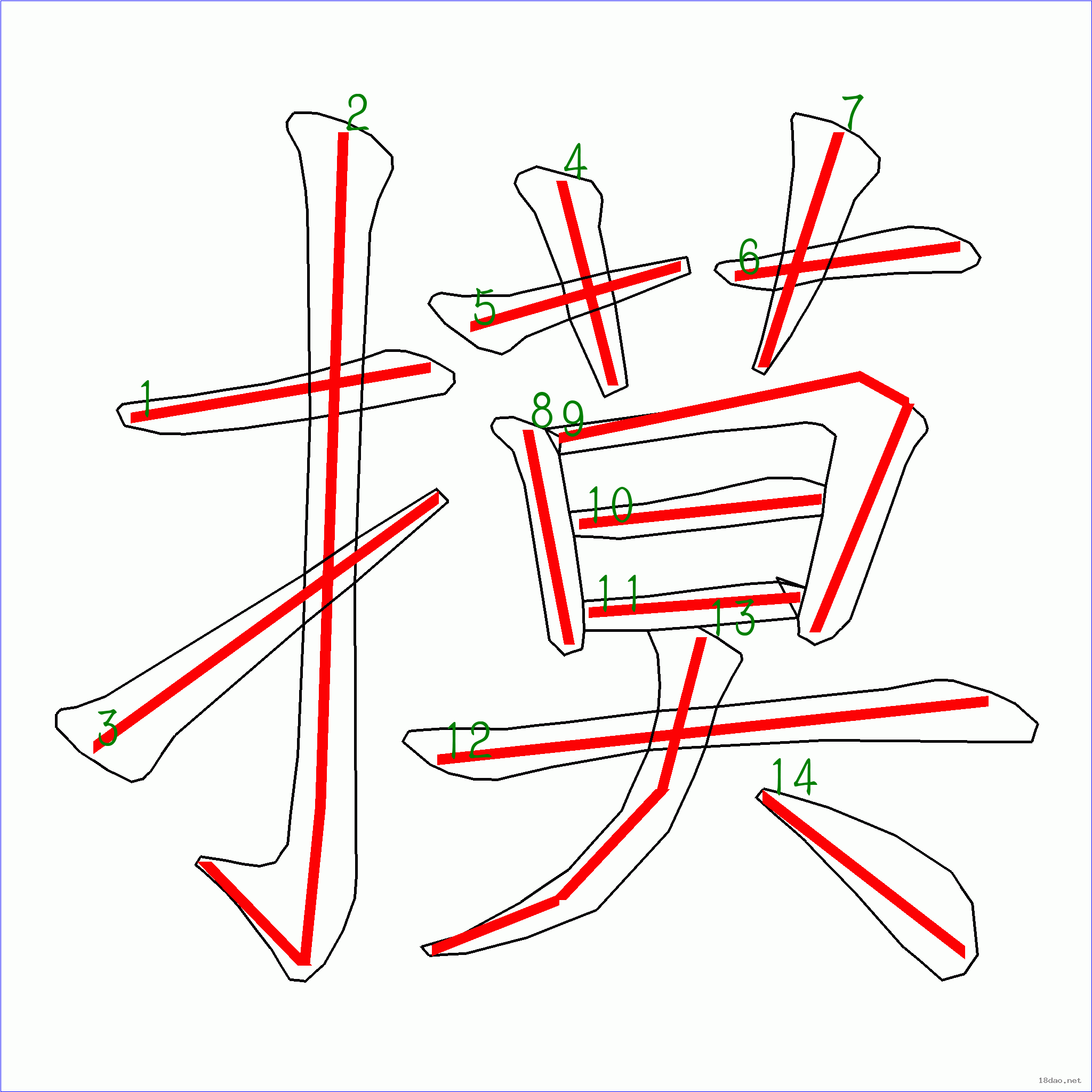 国字摸的笔顺14画