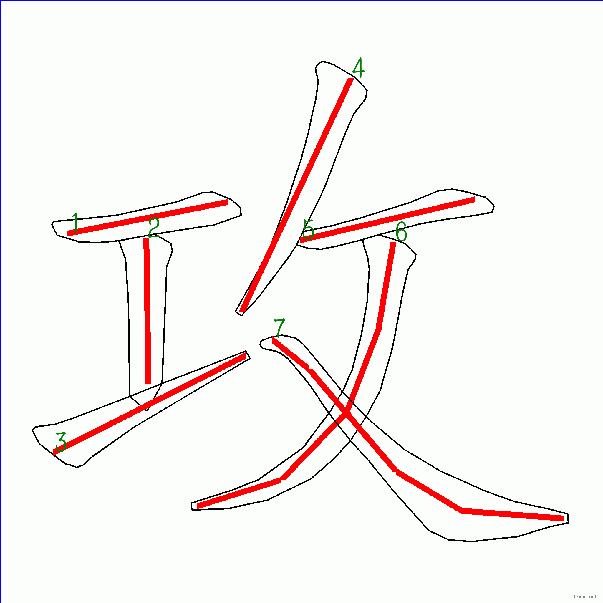 国字: 攻的笔顺 (7画)