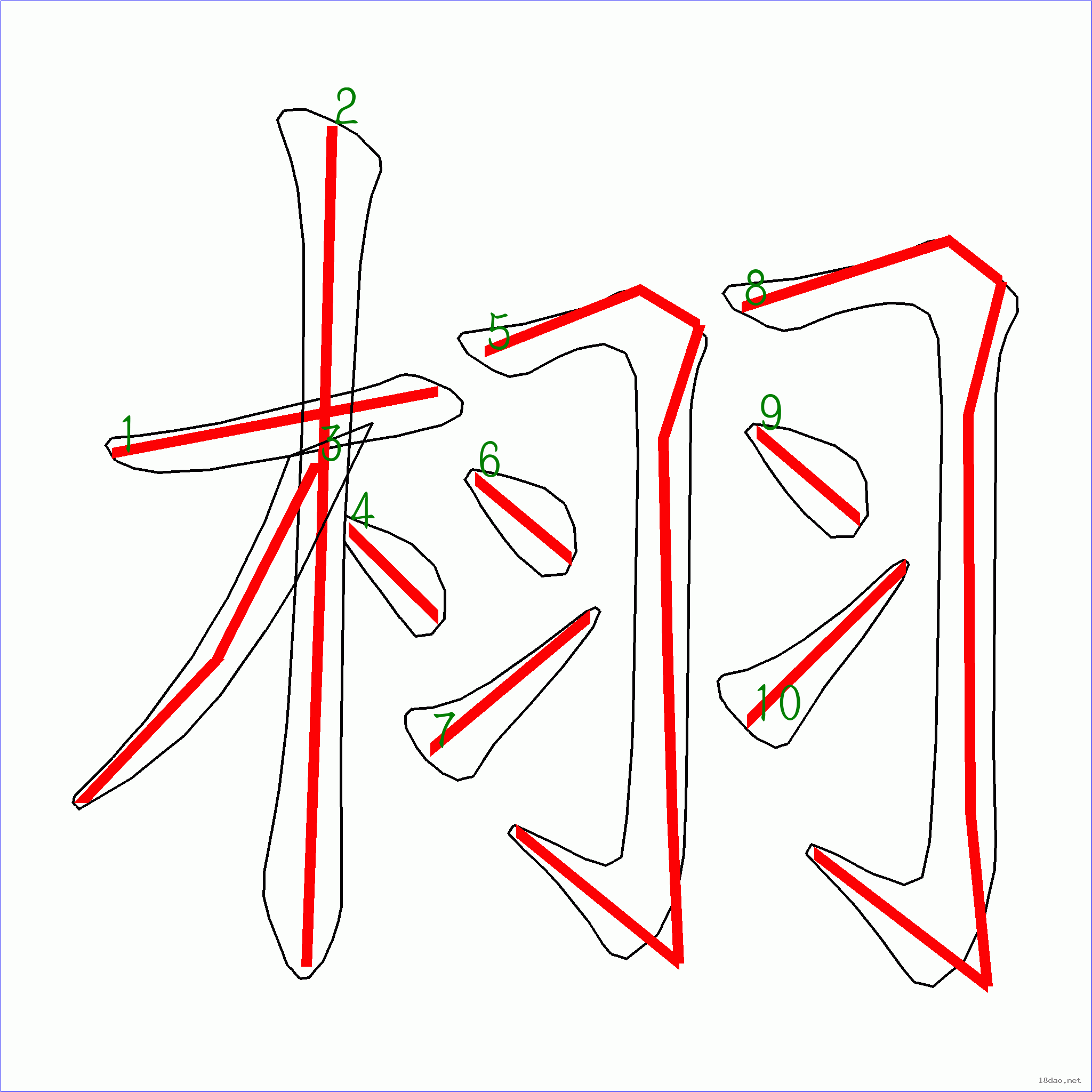 国字 栩的笔顺(10画)