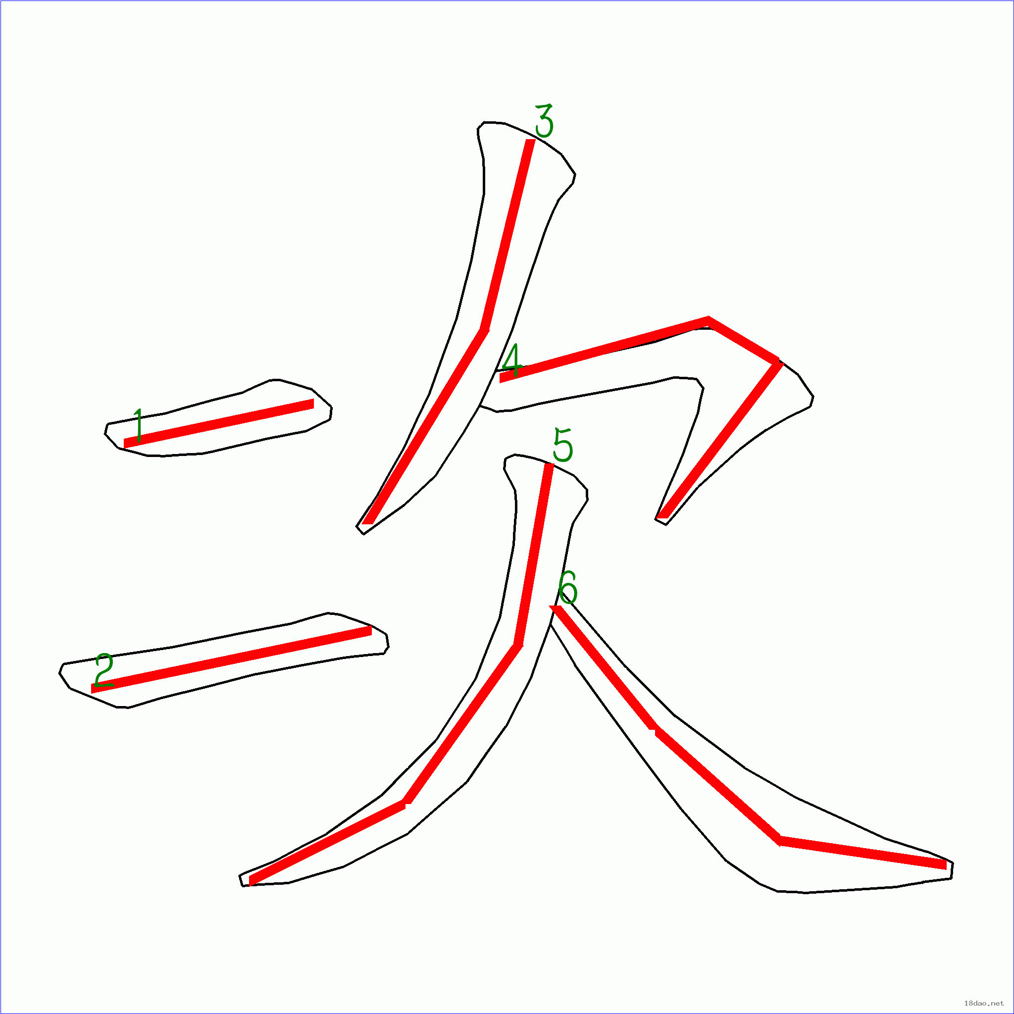 国字: 次的笔顺 (6画)