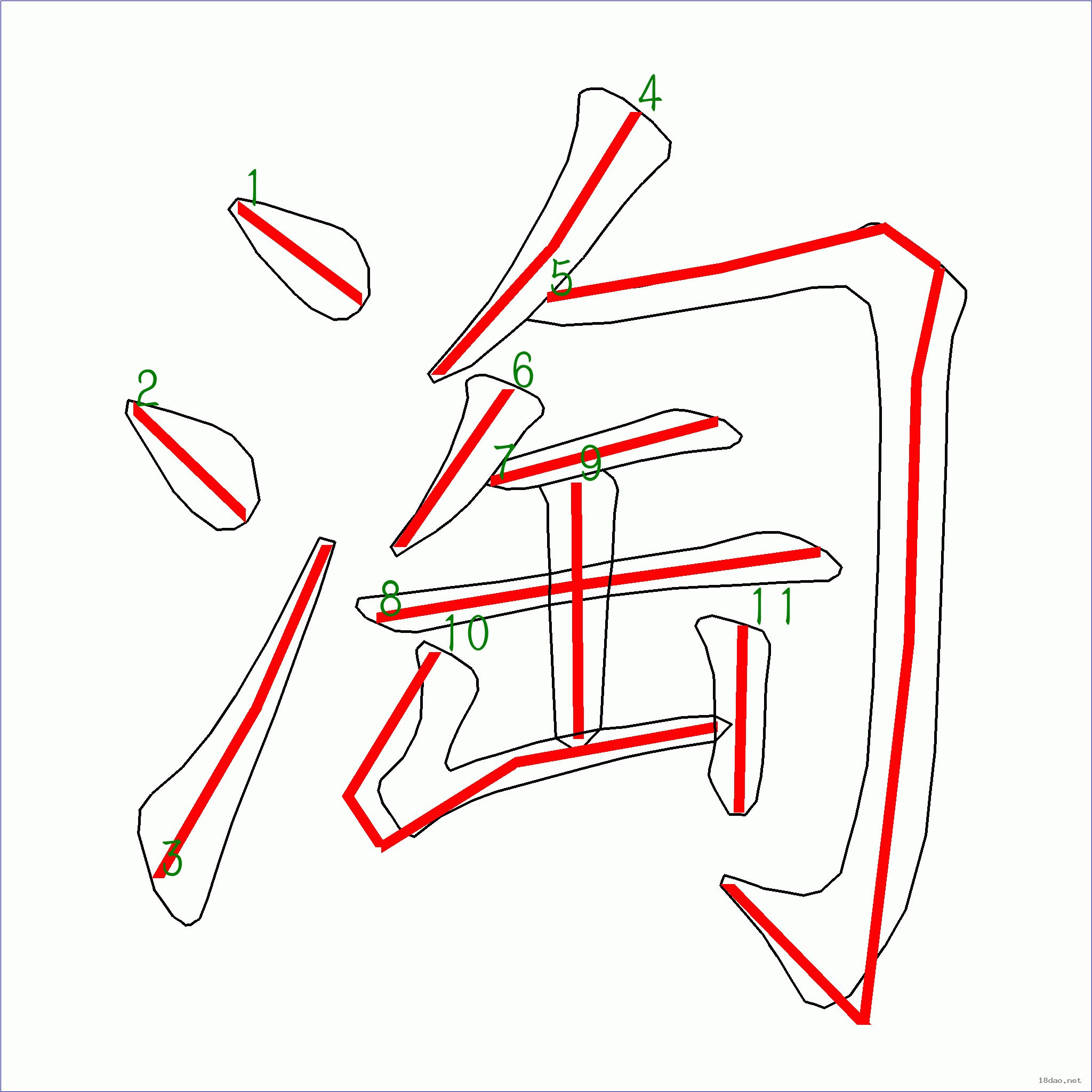 國字淘的筆順11畫