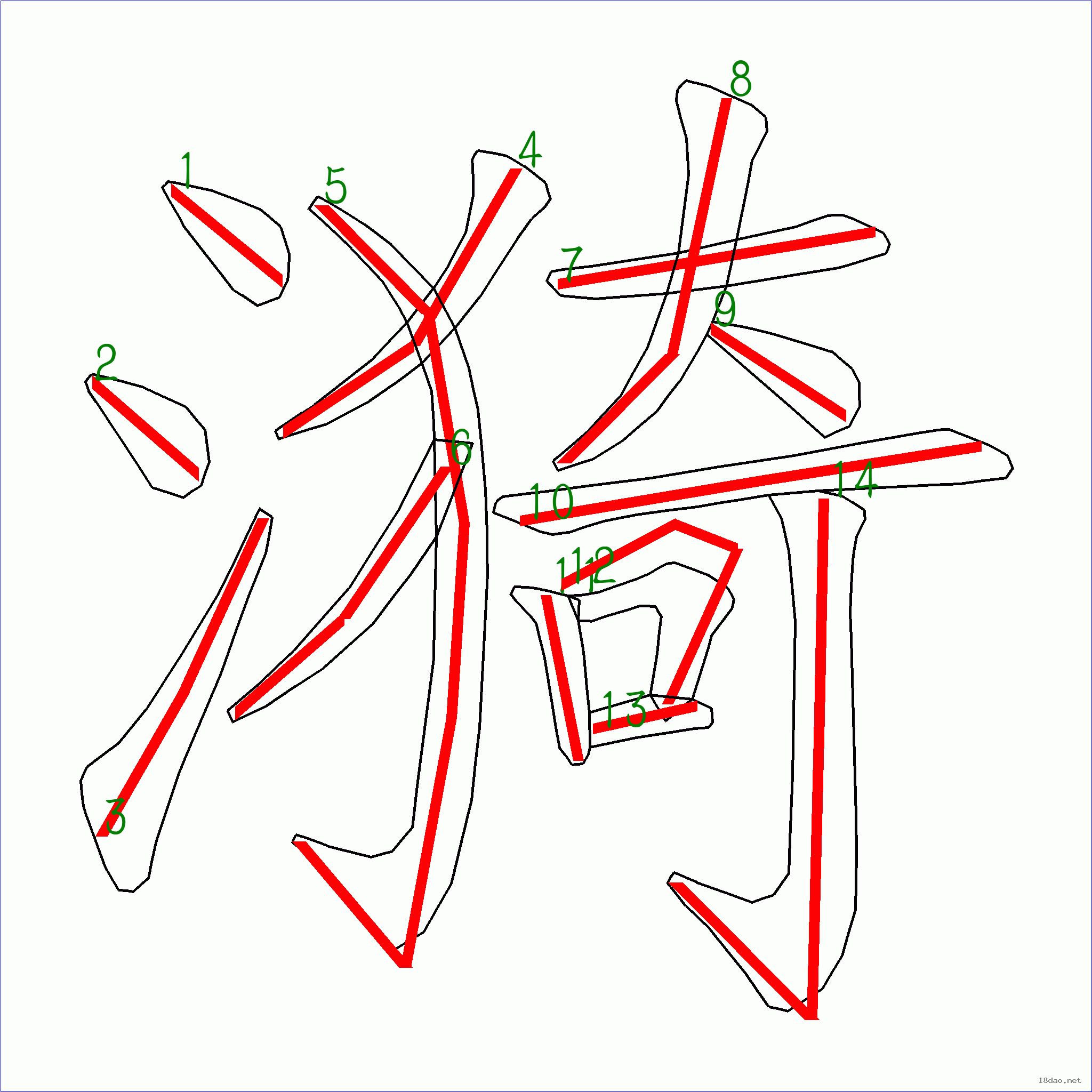 国字漪的笔顺14画