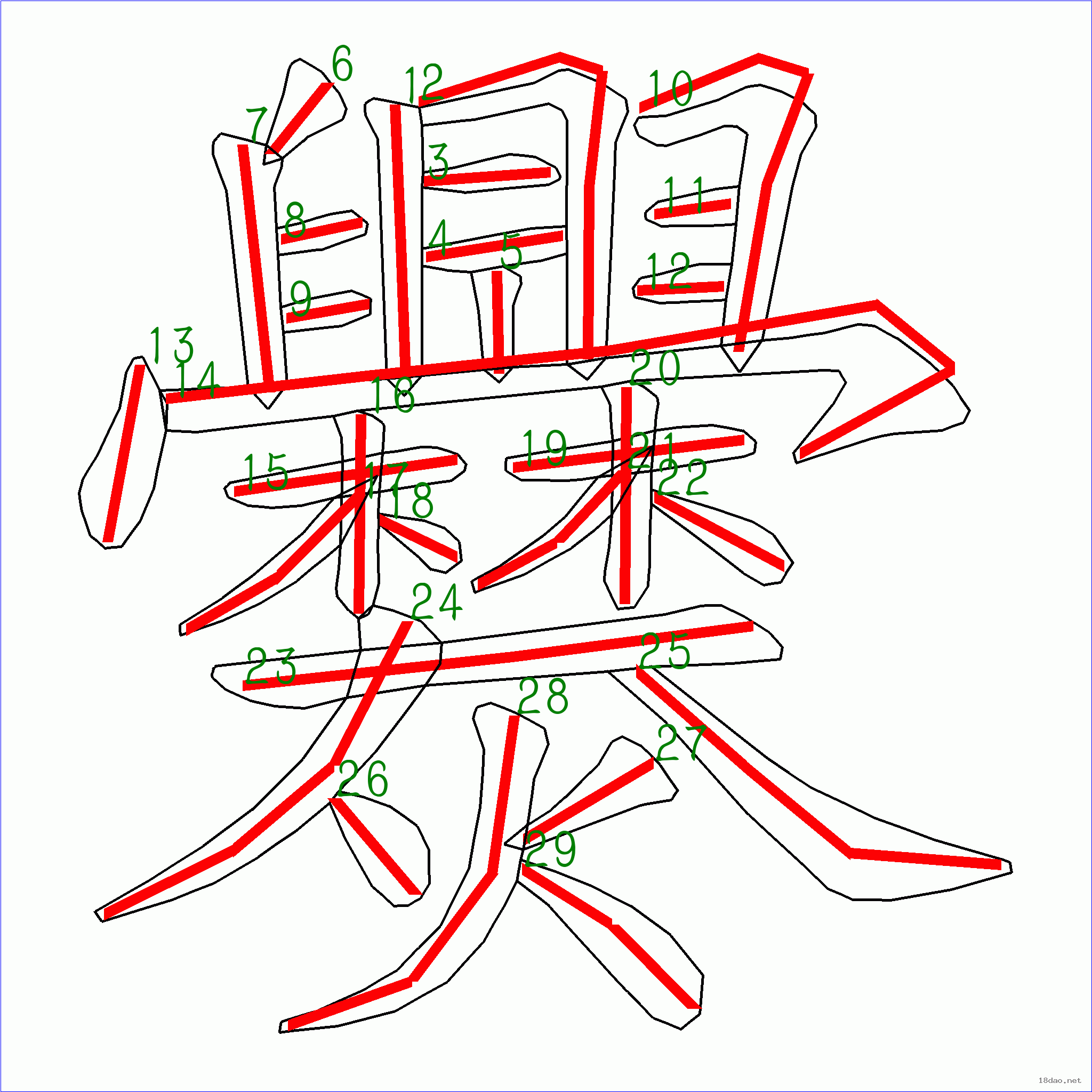 国字爨的笔顺29画