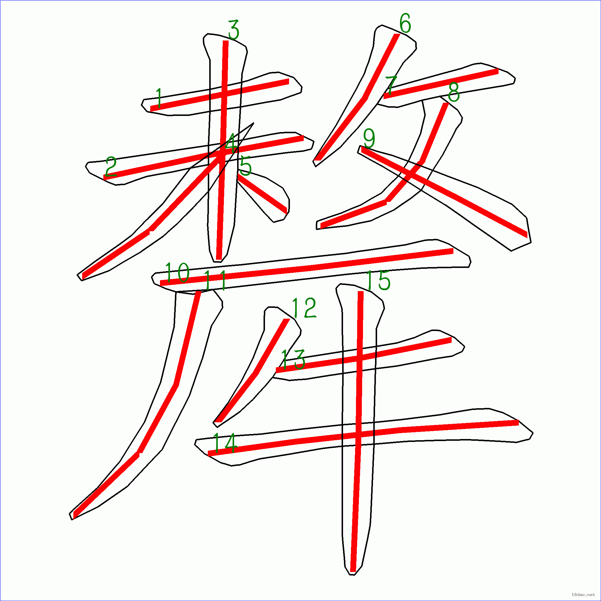 漢字: 犛的筆畫順序 (15畫) | 7115筆順字典90