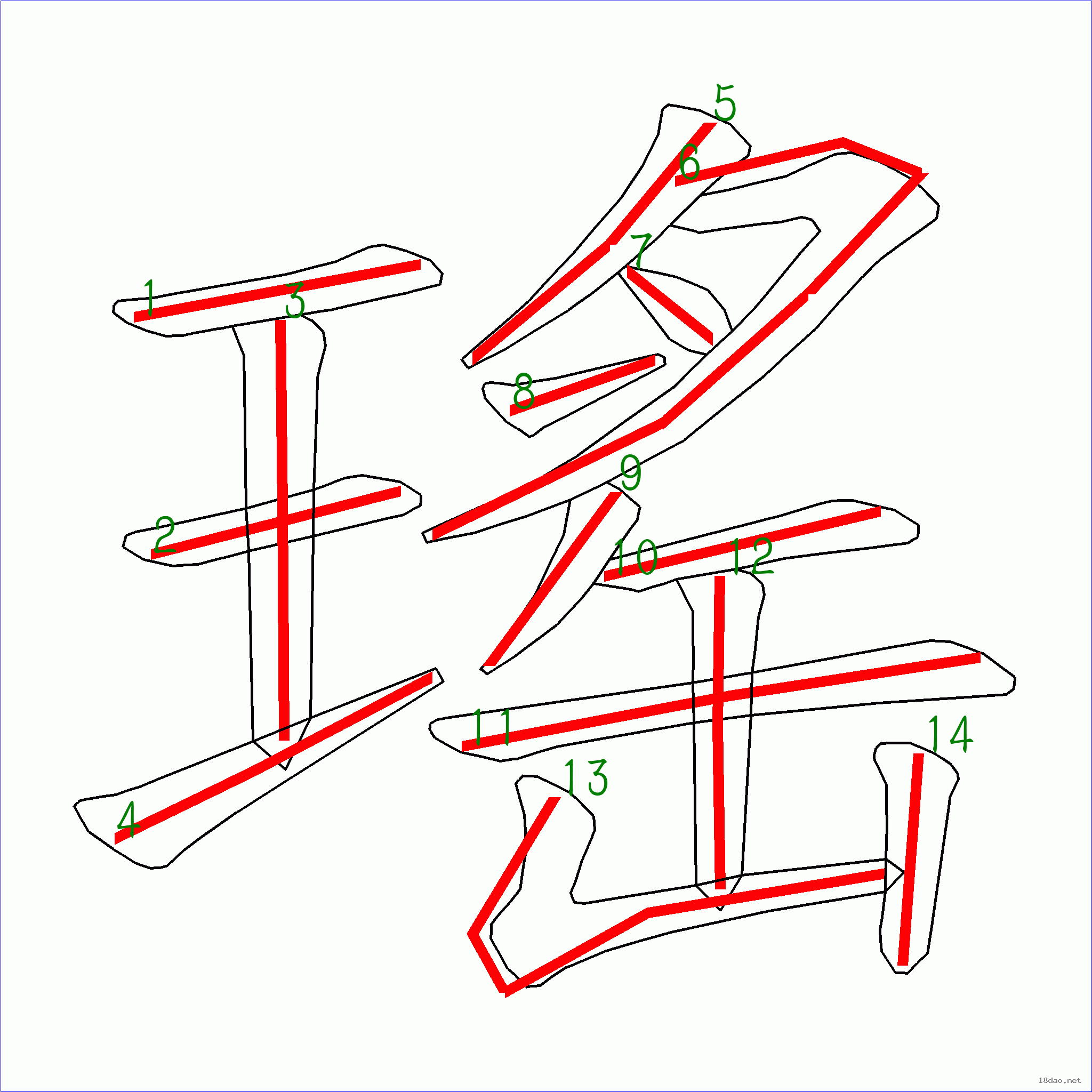 国字瑶的笔顺14画