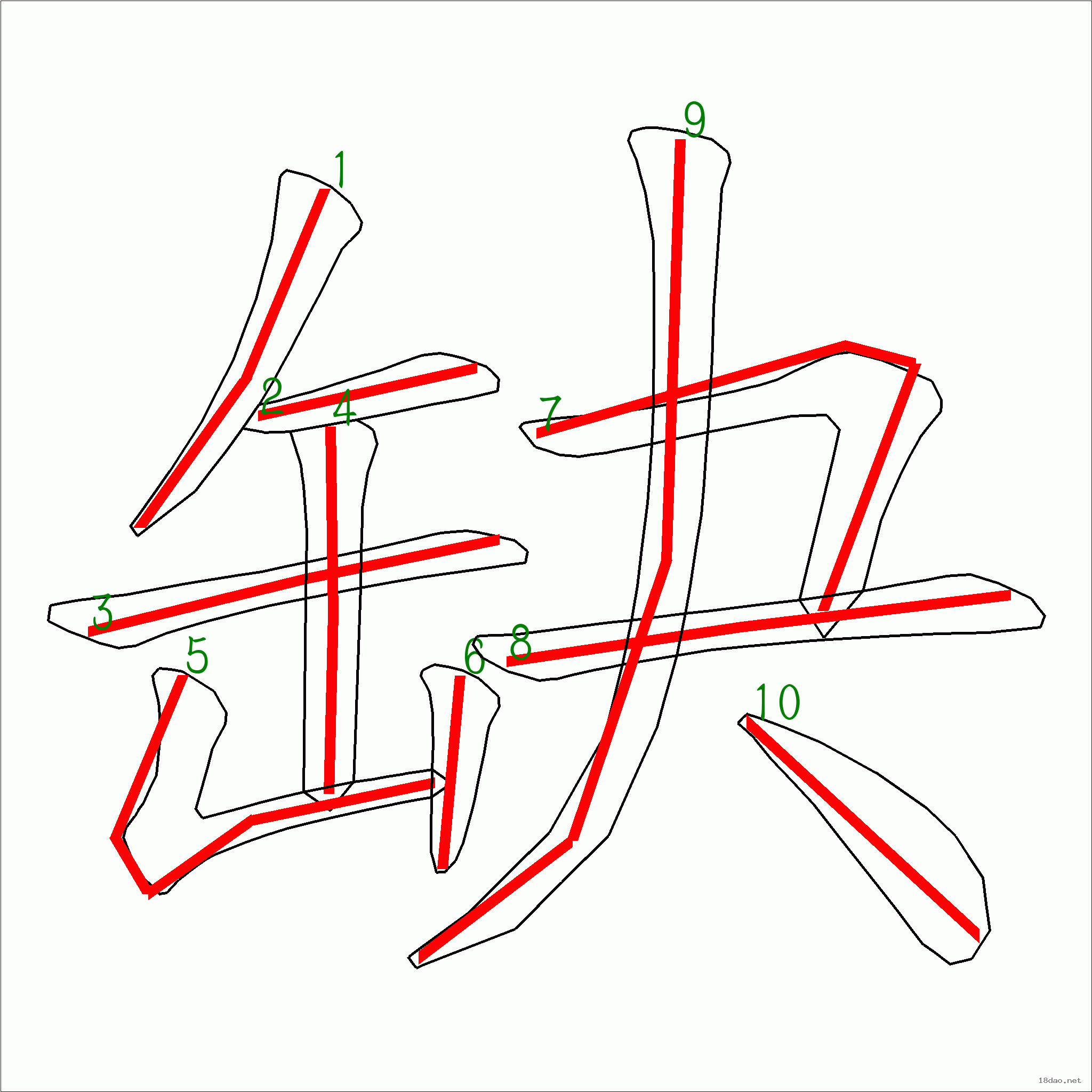 国字 缺的笔顺(10画)