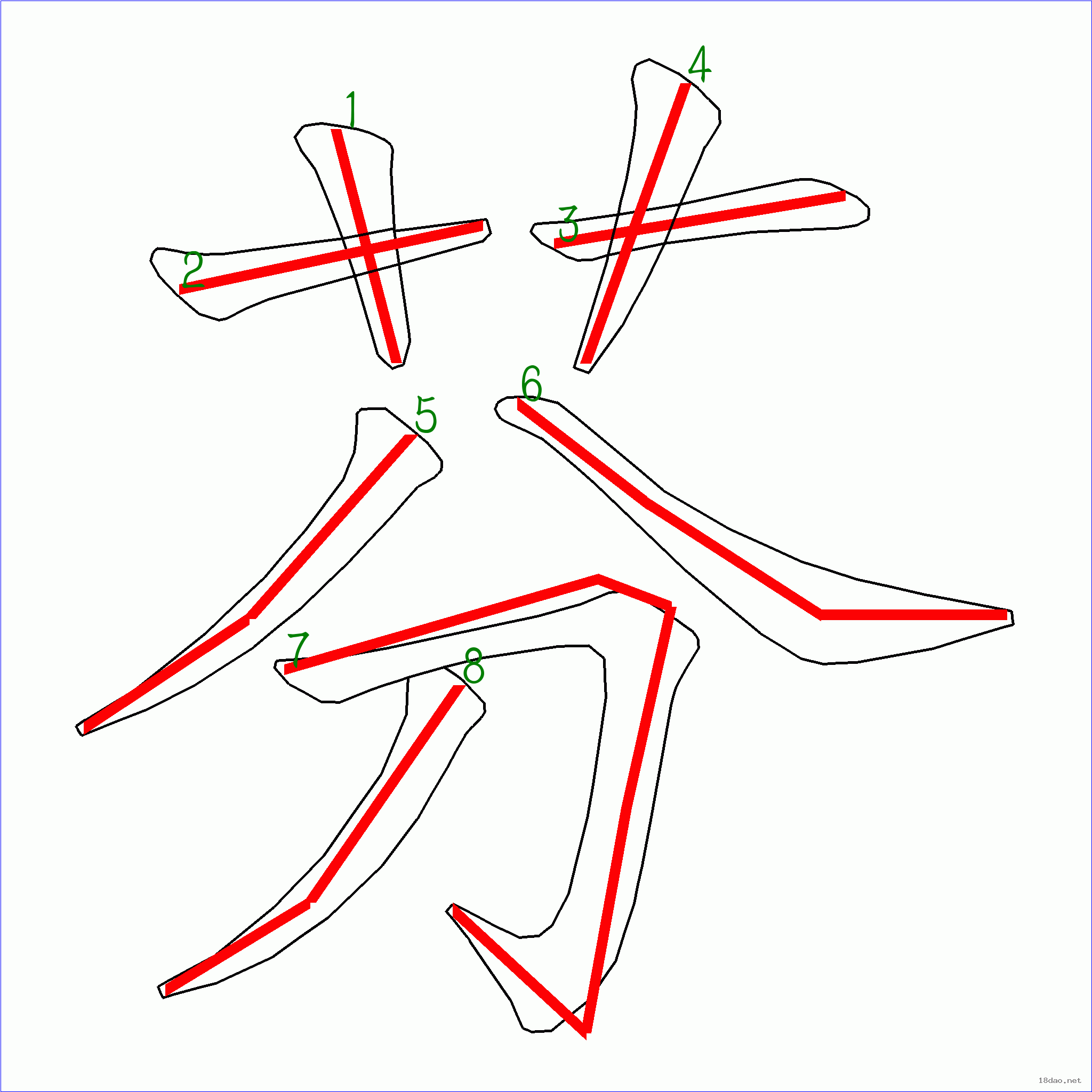 国字芬的笔顺8画