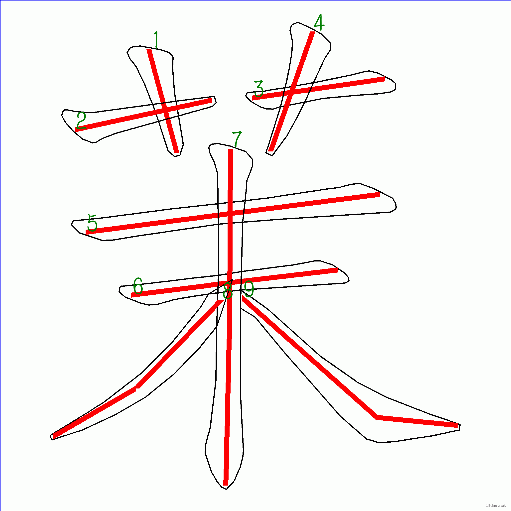 国字 茉的笔顺(9画)