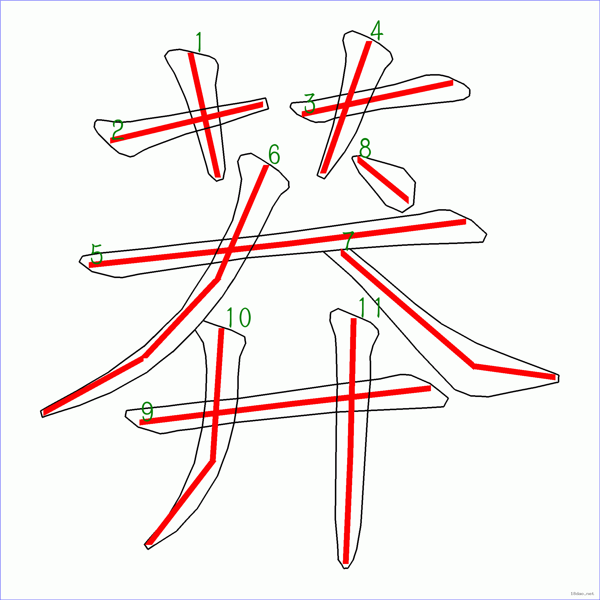 国字莽的笔顺11画