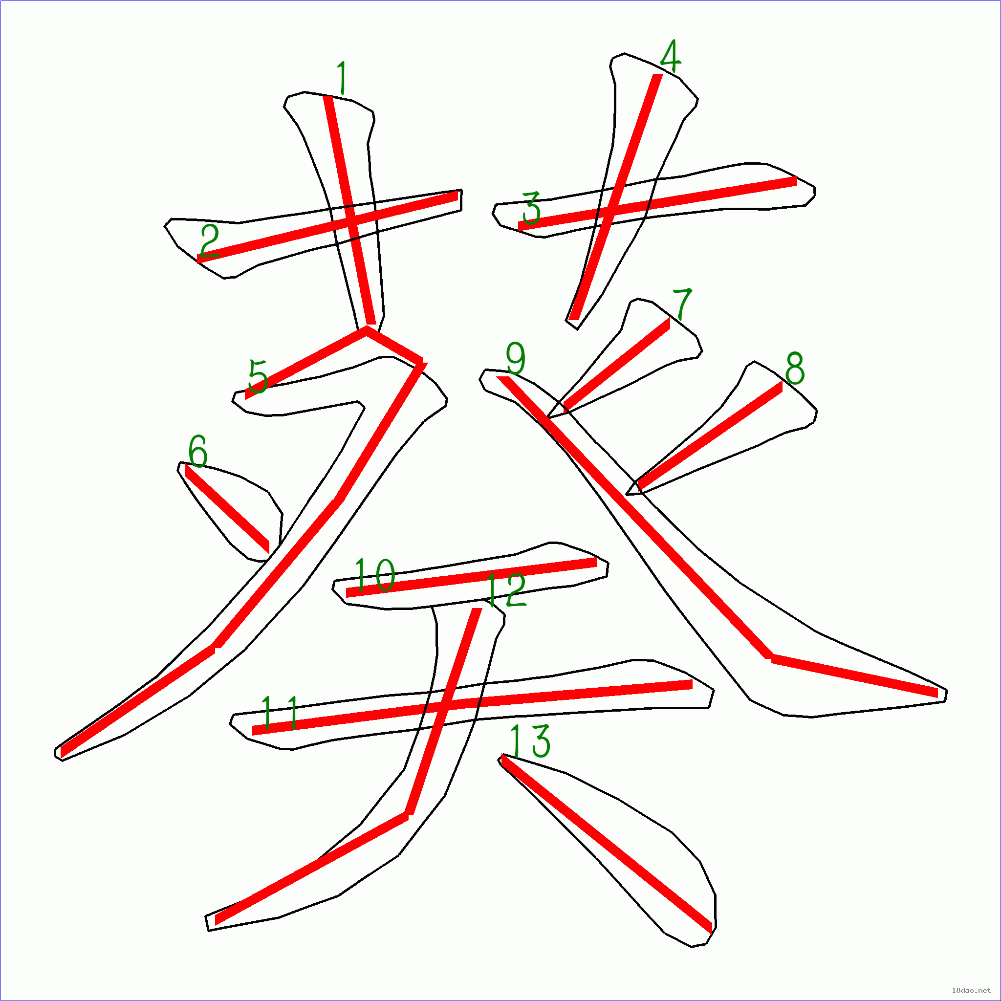 国字: 葵的笔顺 (13画)