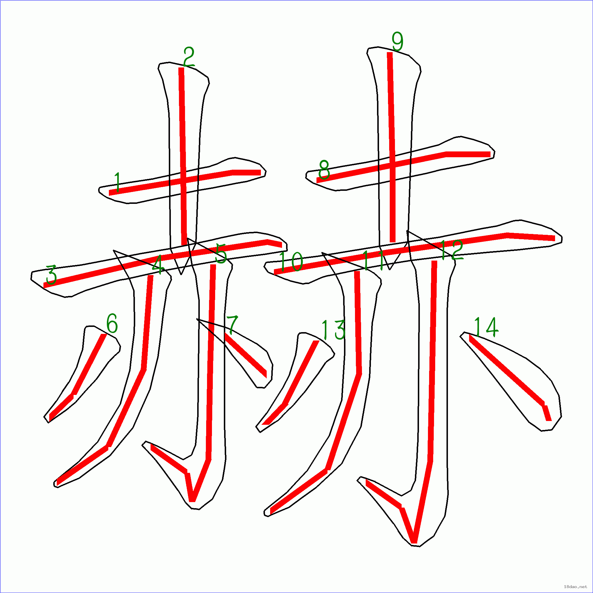 國字赫的筆順14畫