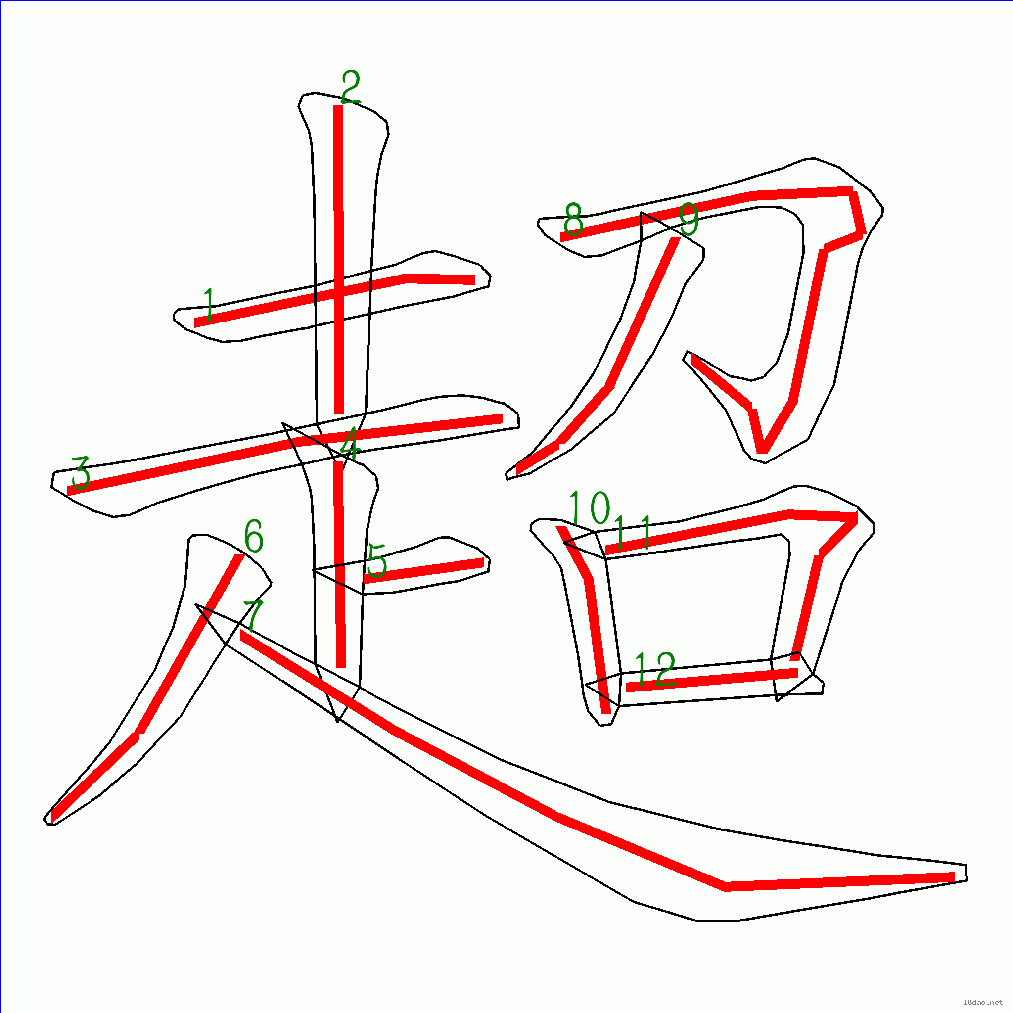 國字: 超的筆順 (12畫)