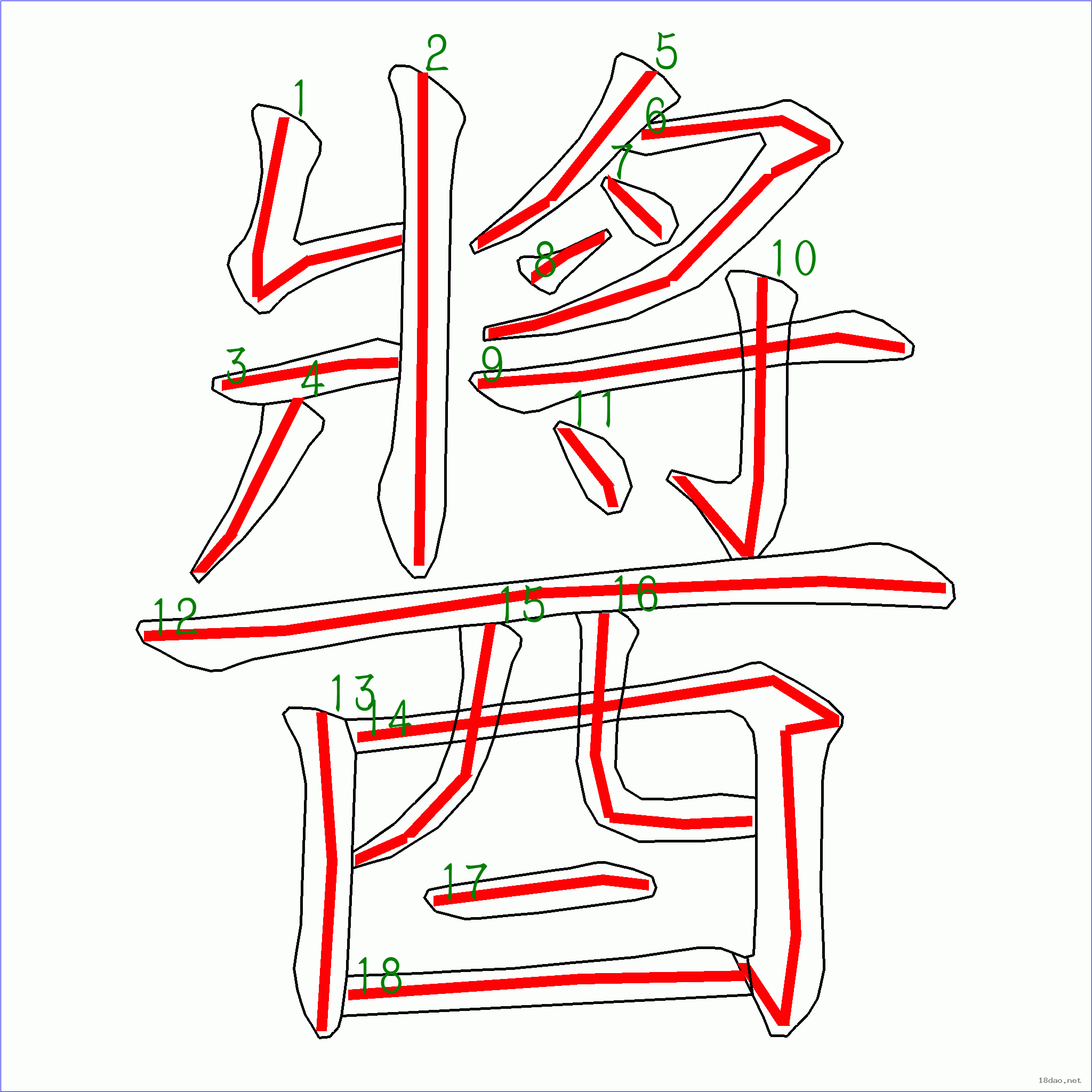 國字醬的筆順18畫