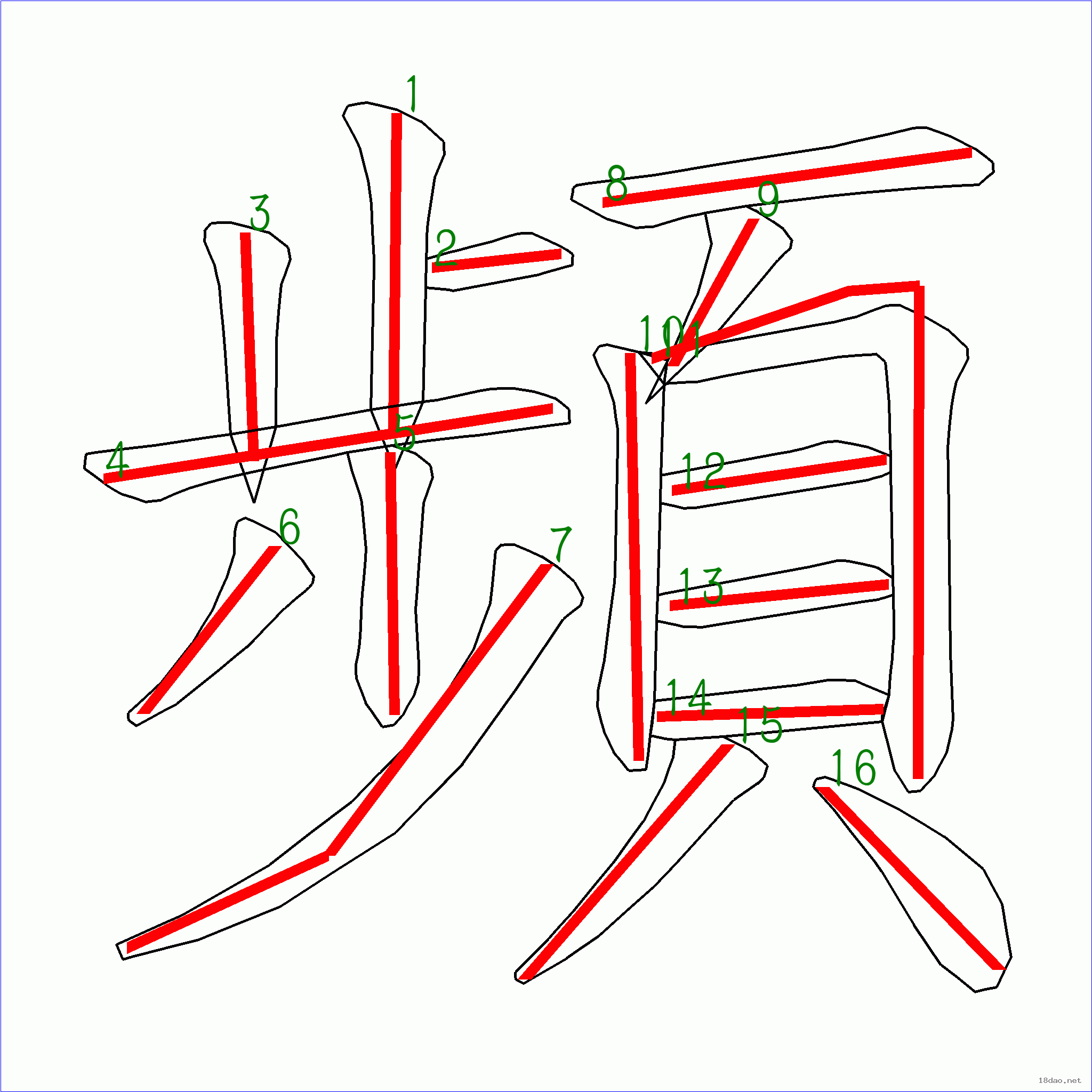 国字: 频的笔顺 (16画)