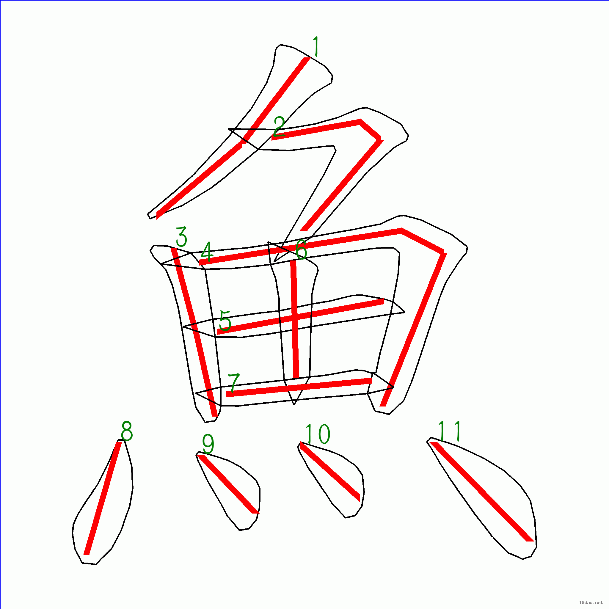 笔画数:11汉字 鱼 笔画数 11 笔顺图片 笔顺原始矢量图 1 2 3 4