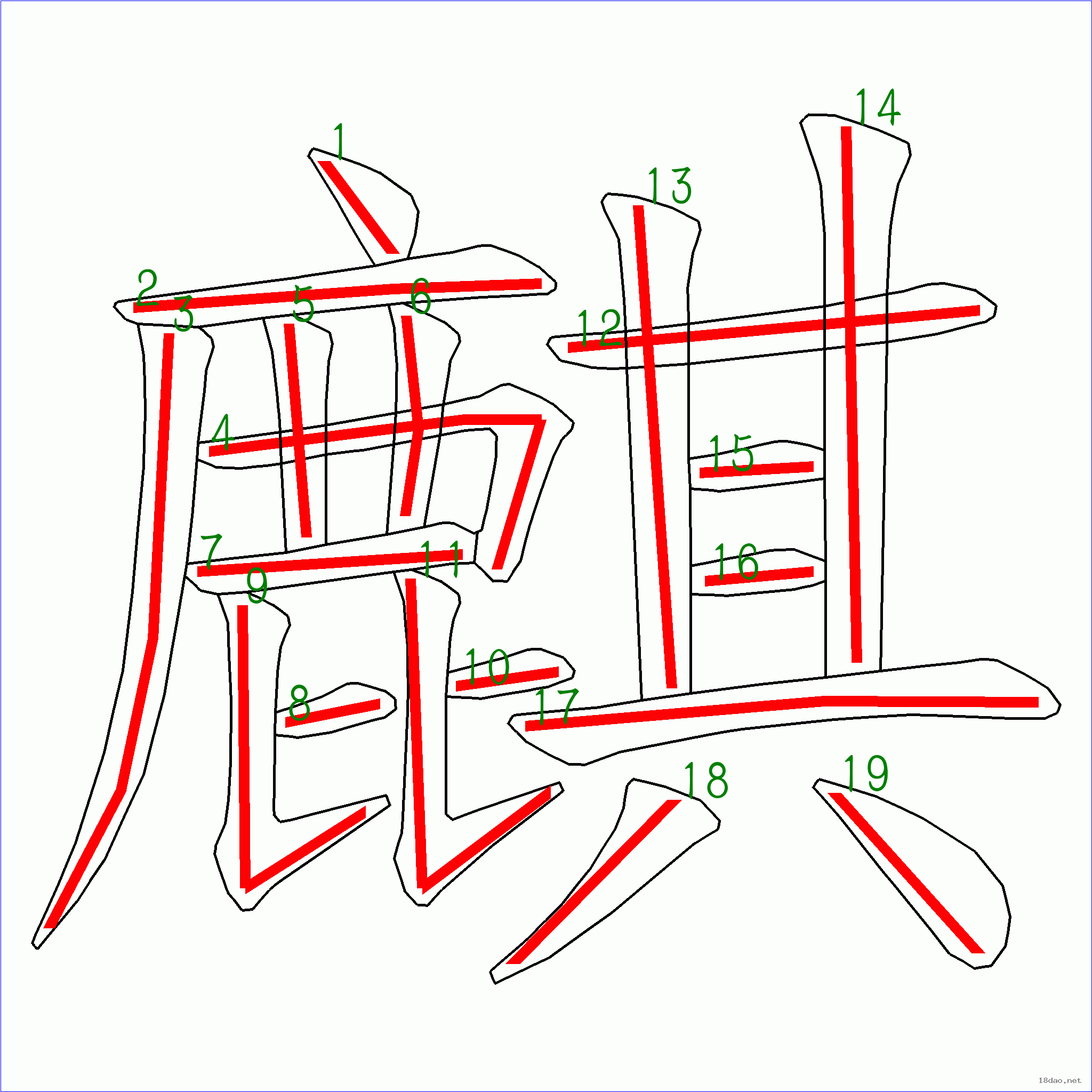 國字麒的筆順19畫